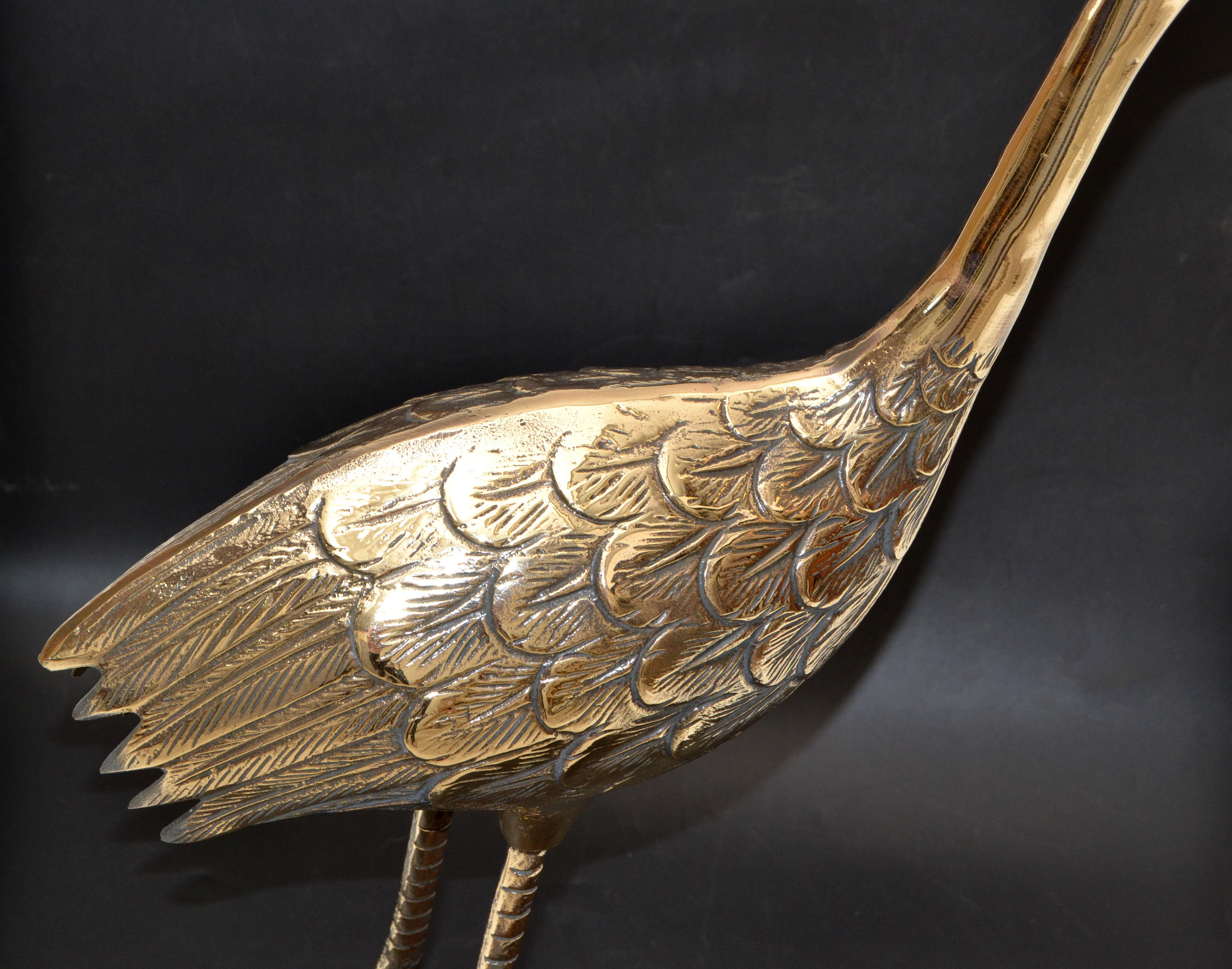 Bronze Crane Life-Size Animal Sculpture Handcrafted Mid-Century Modern, 1970 For Sale 5