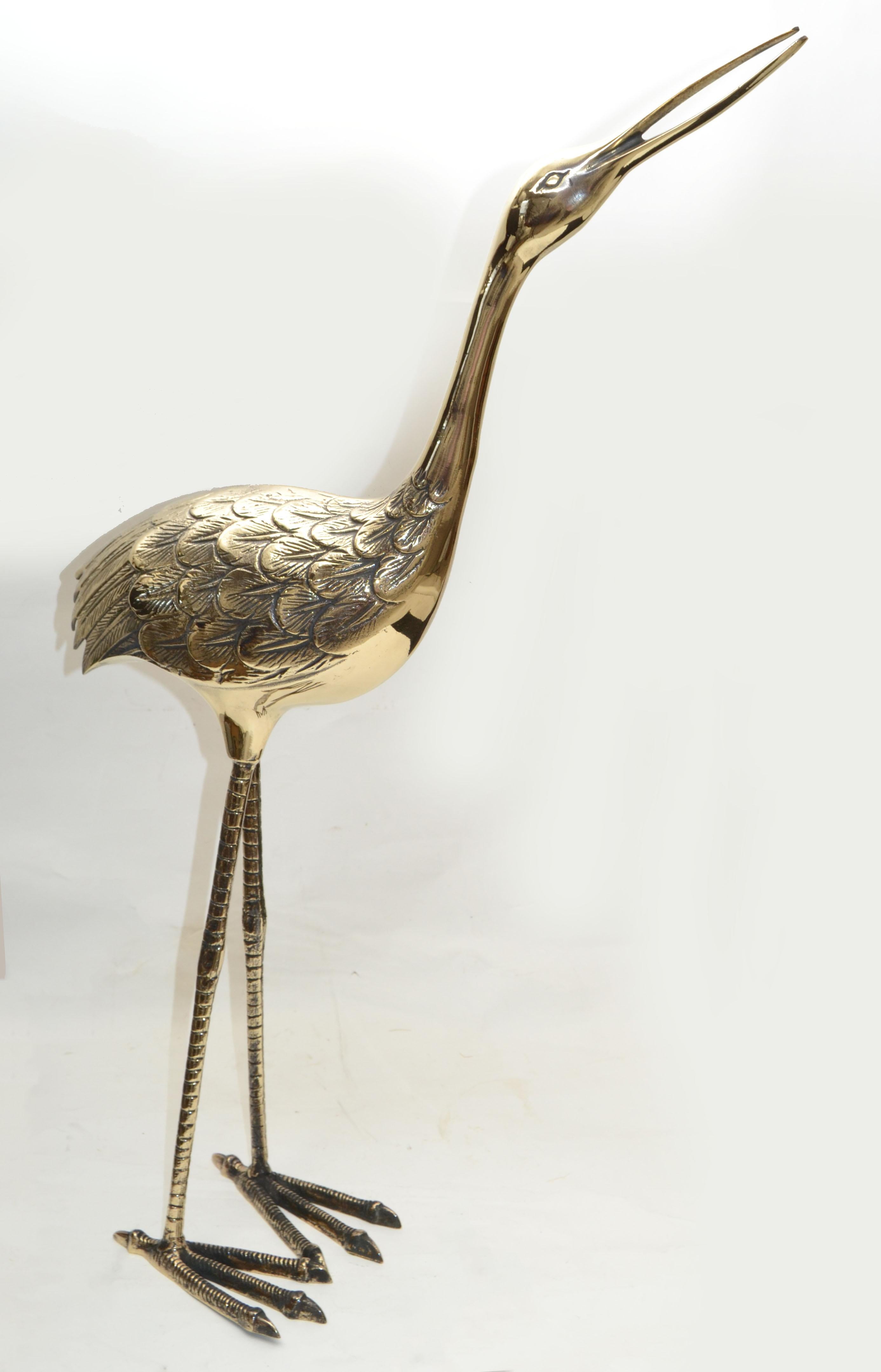 Bronze Crane Life-Size Animal Sculpture Handcrafted Mid-Century Modern, 1970 For Sale 9
