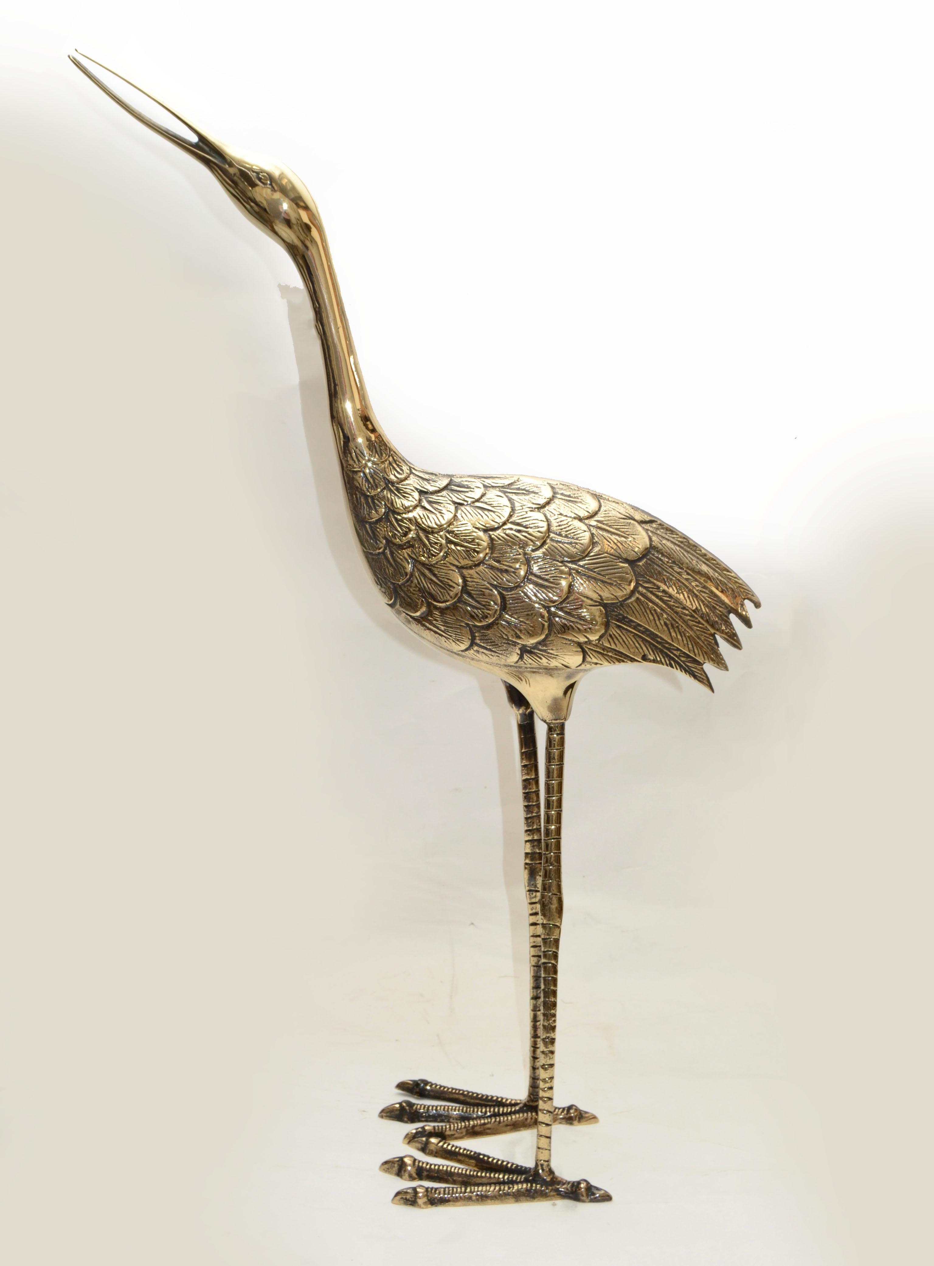 American Bronze Crane Life-Size Animal Sculpture Handcrafted Mid-Century Modern, 1970 For Sale