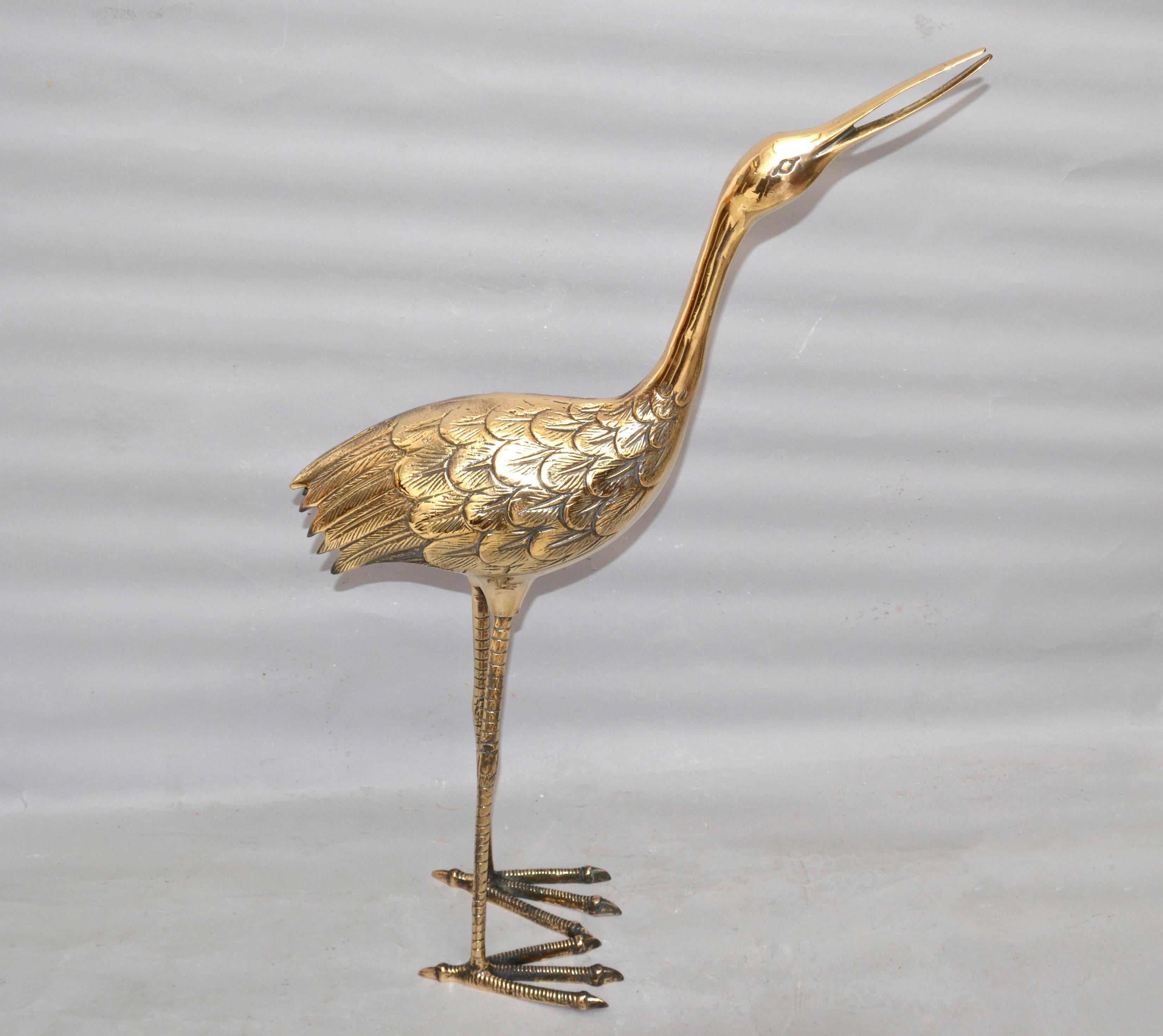 Hand-Crafted Bronze Crane Life-Size Animal Sculpture Handcrafted Mid-Century Modern, 1970 For Sale