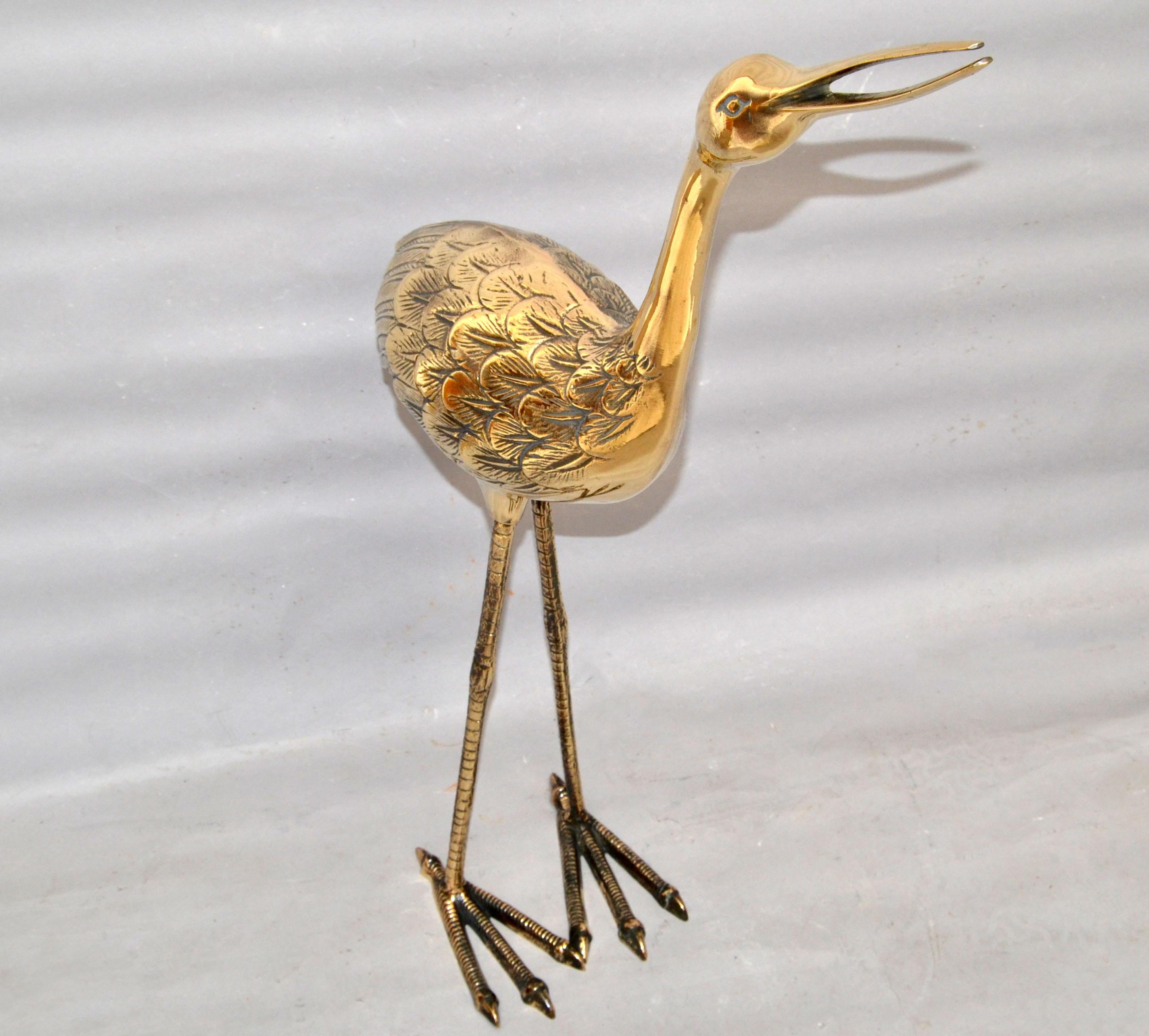 Bronze Crane Life-Size Animal Sculpture Handcrafted Mid-Century Modern, 1970 In Good Condition For Sale In Miami, FL