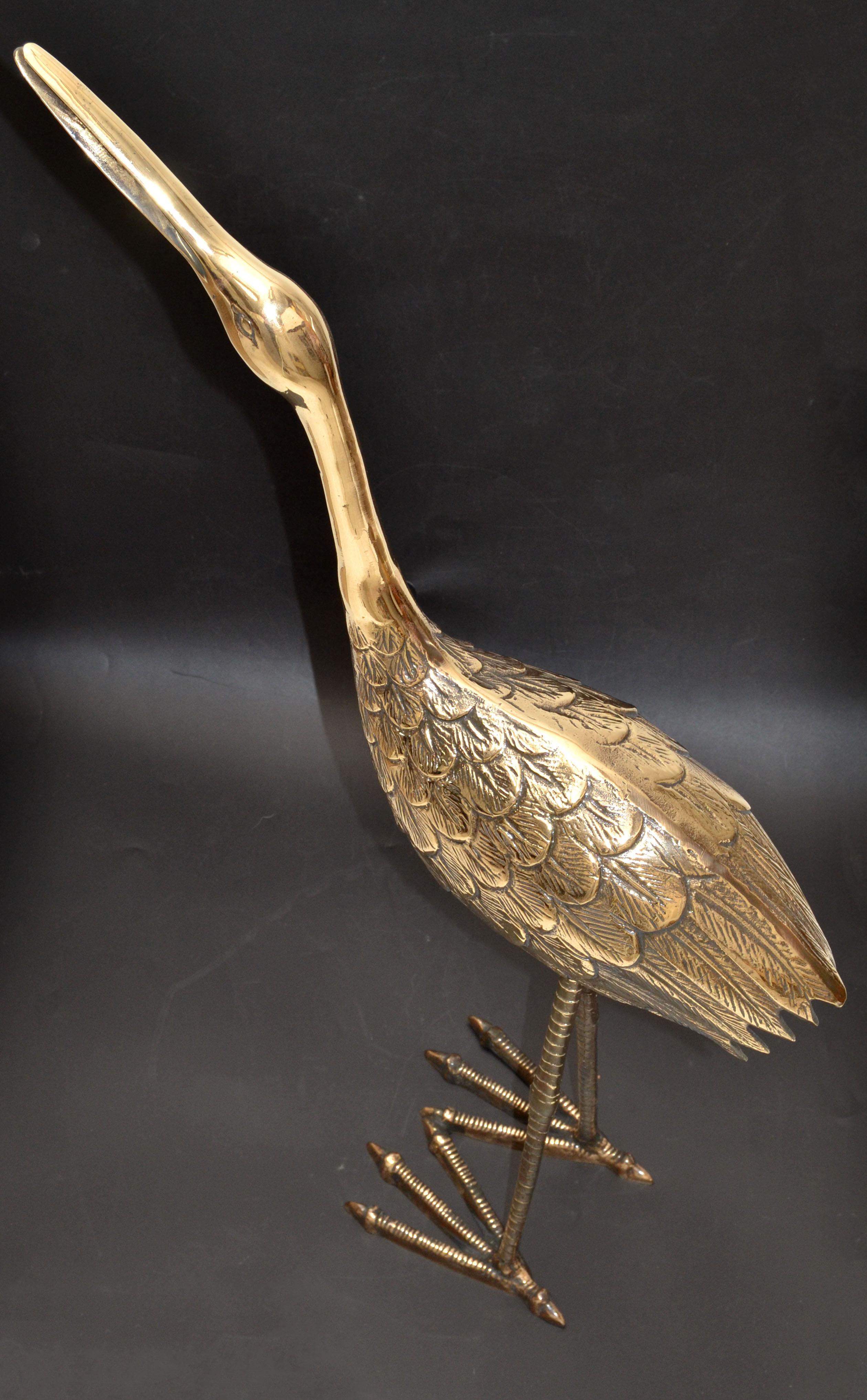 Bronze Crane Life-Size Animal Sculpture Handcrafted Mid-Century Modern, 1970 For Sale 2