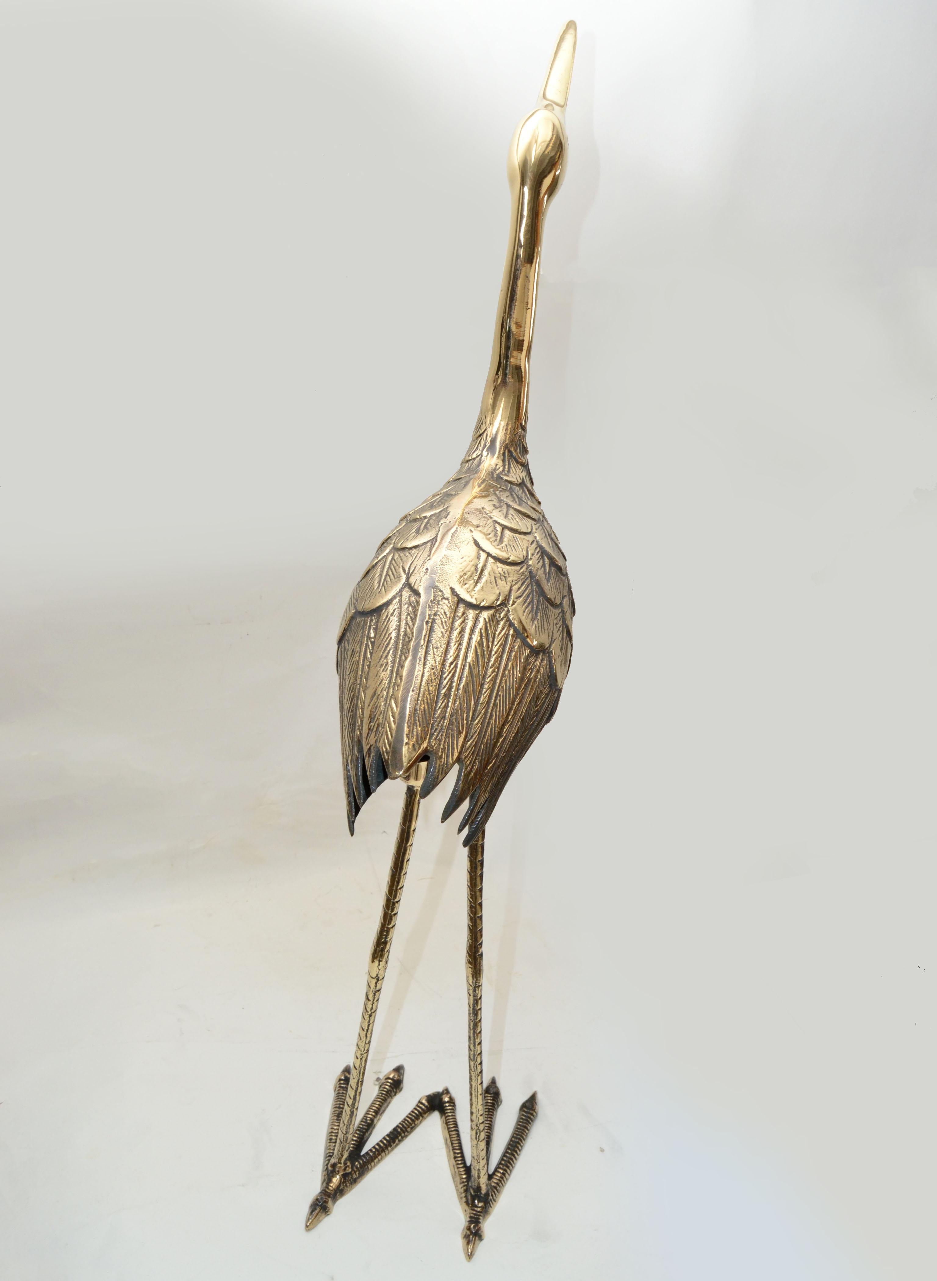 Bronze Crane Life-Size Animal Sculpture Handcrafted Mid-Century Modern, 1970 For Sale 3