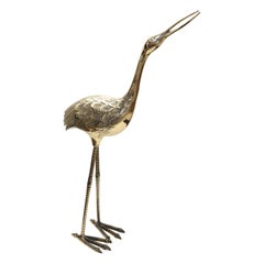 Bronze Crane Life-Size Animal Sculpture Handcrafted Mid-Century Modern, 1970