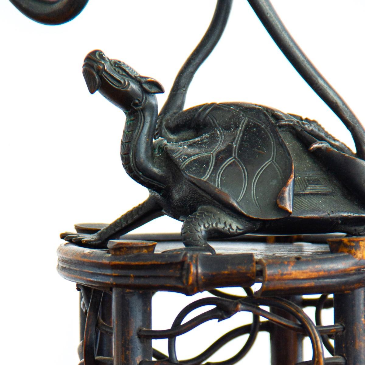 Bronze Crane on a Turtle, 1800s In Good Condition In Donhead St Mary, Wiltshire