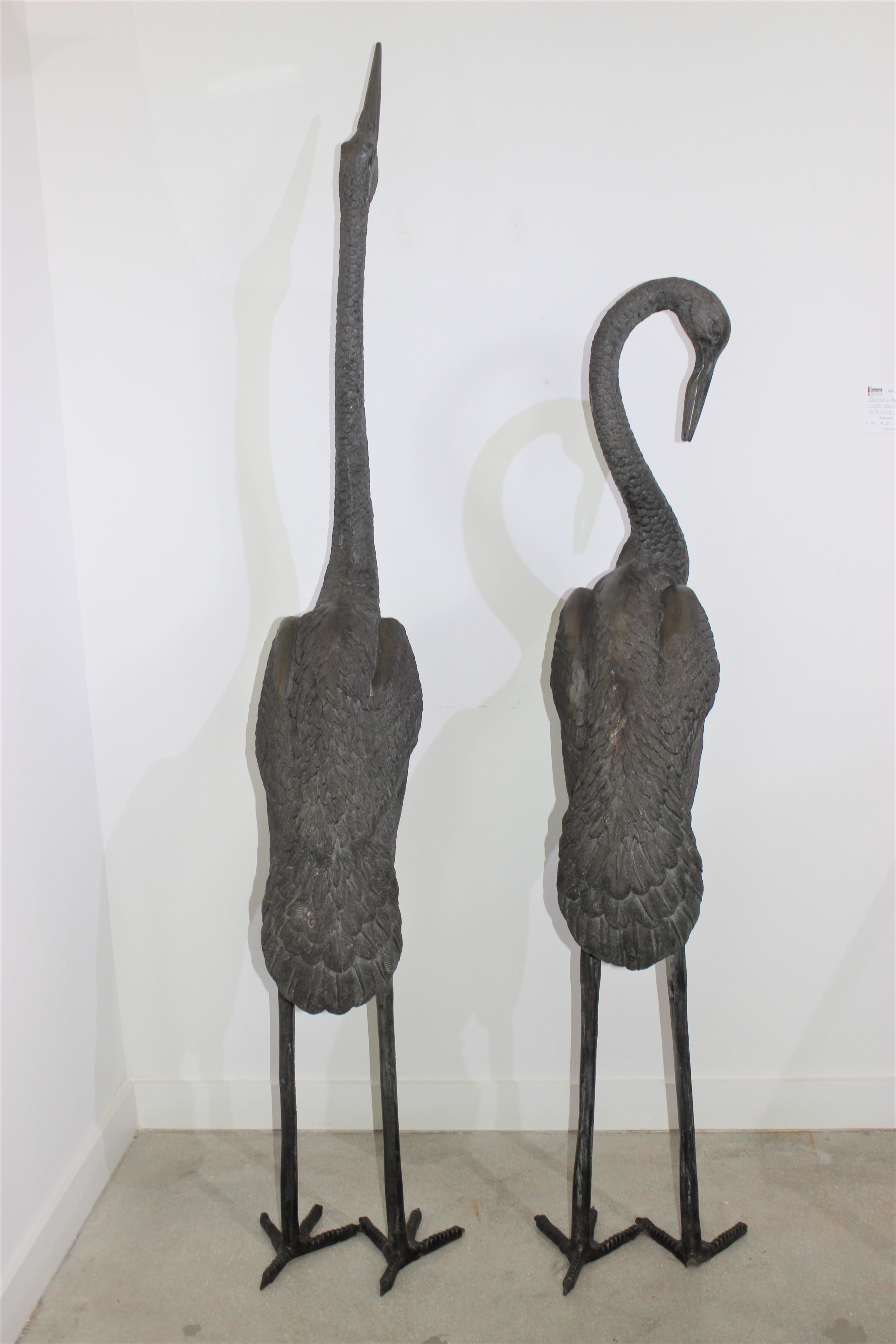 Set of Two Bronze Crane Sculptures 3