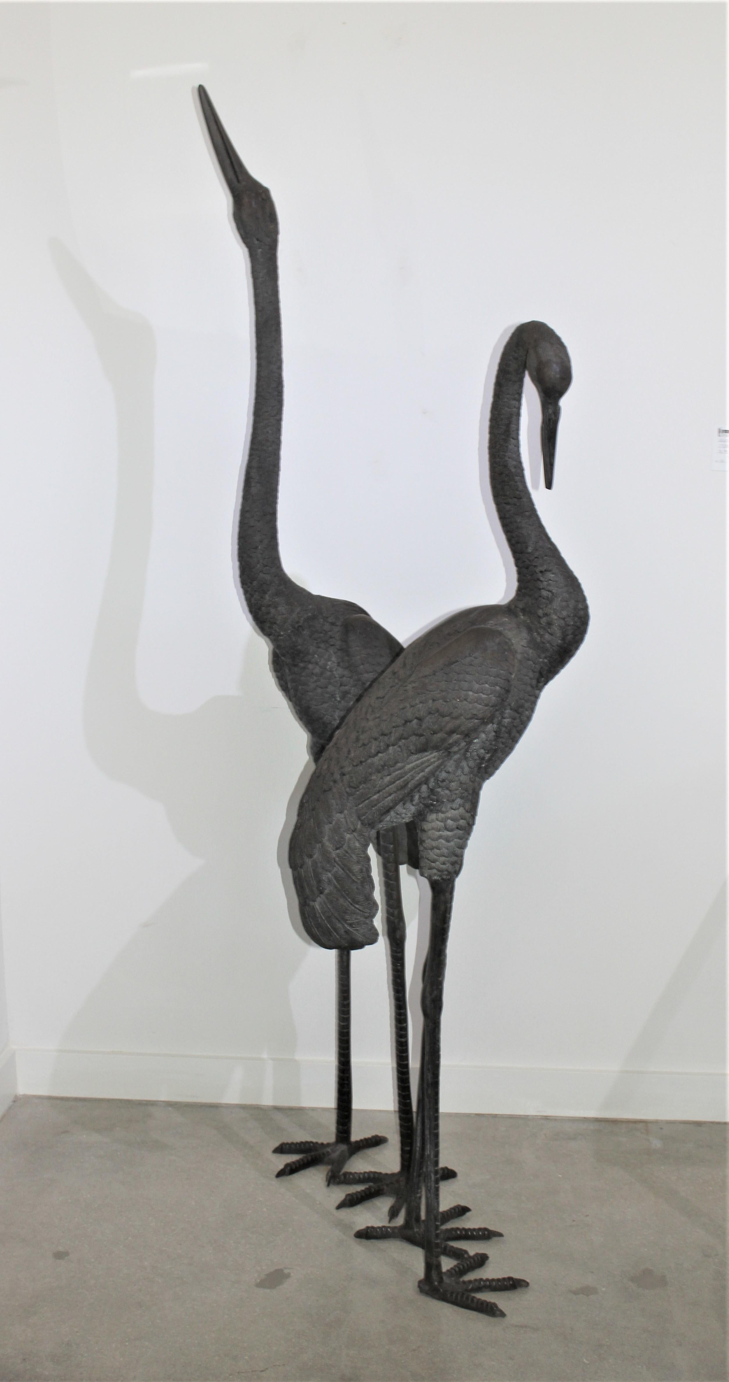 Japonisme Set of Two Bronze Crane Sculptures