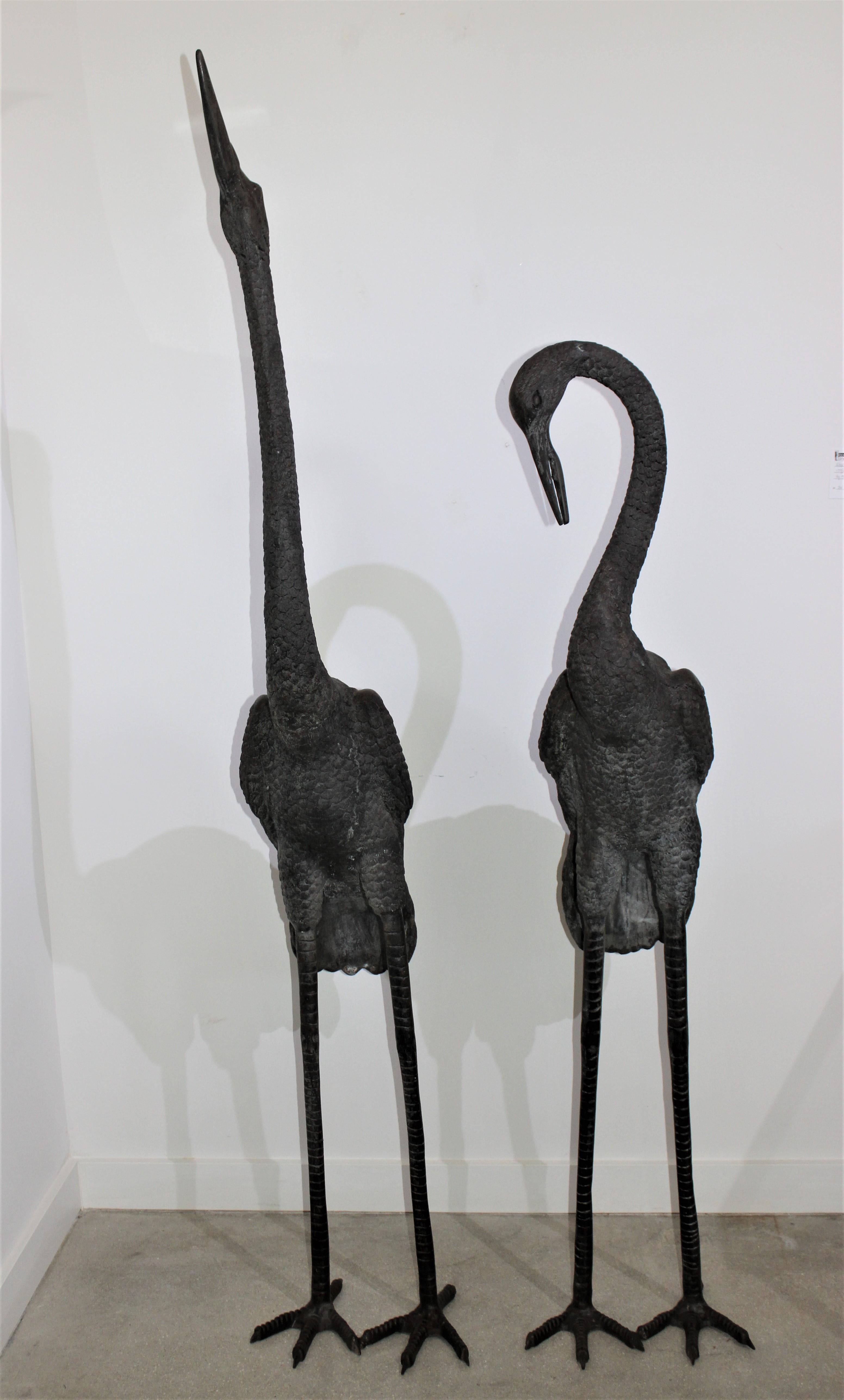 Set of Two Bronze Crane Sculptures In Good Condition In West Palm Beach, FL