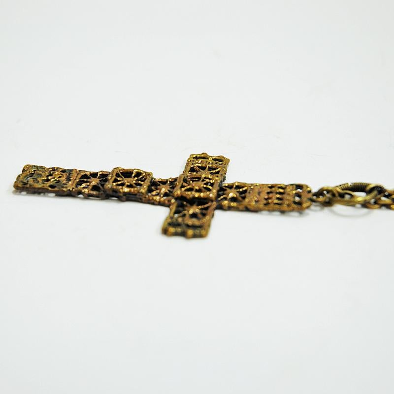 Finnish Bronze Cross Necklace by Pentti Sarpaneeva, Finland, 1970s