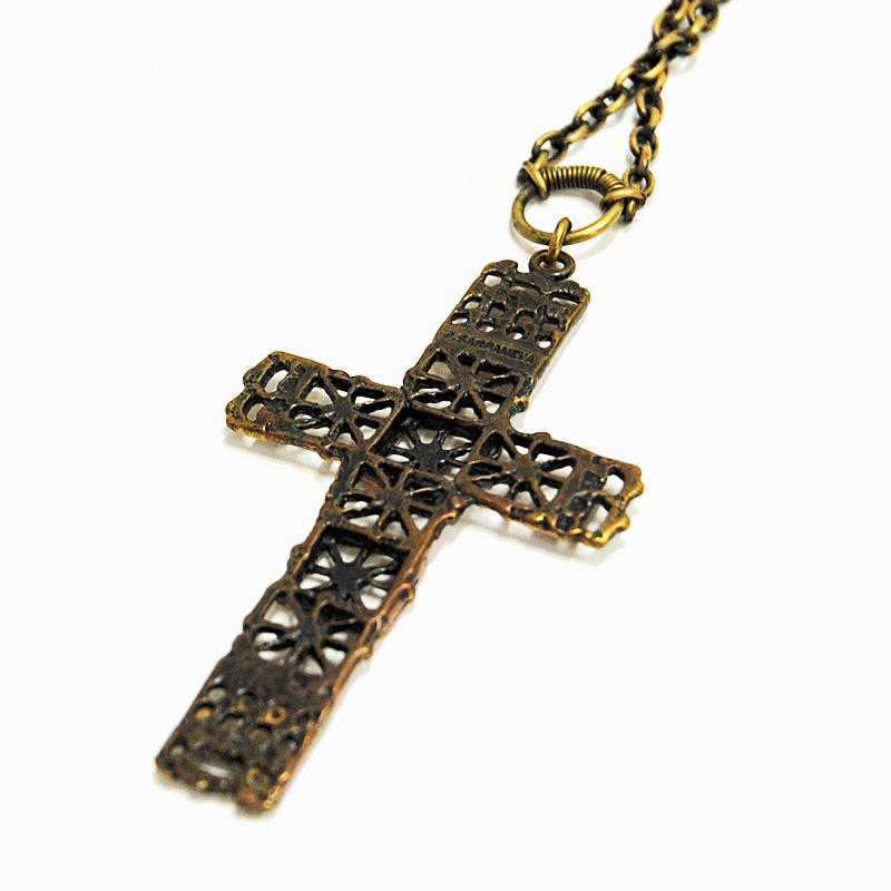 Bronze Cross Necklace by Pentti Sarpaneeva, Finland, 1970s 1