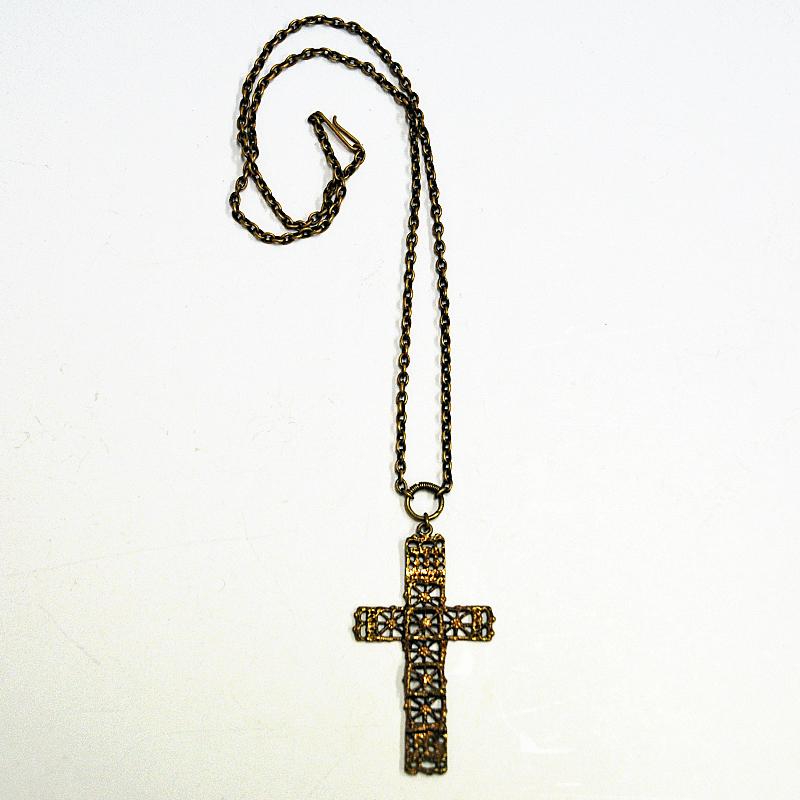 Bronze Cross Necklace by Pentti Sarpaneeva, Finland, 1970s 2