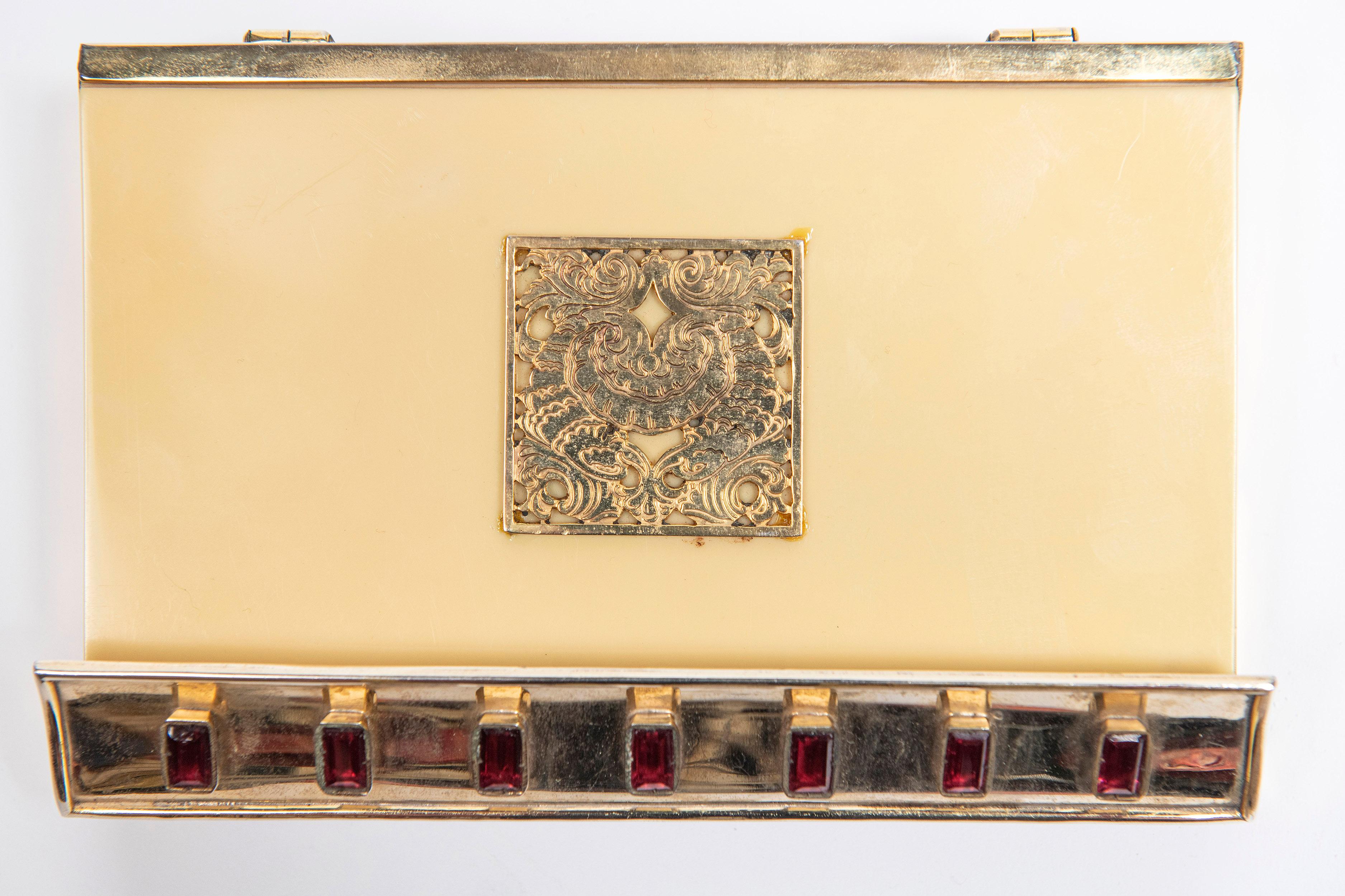Bronze, crystal and bakelite vanity case. France, circa 1940.