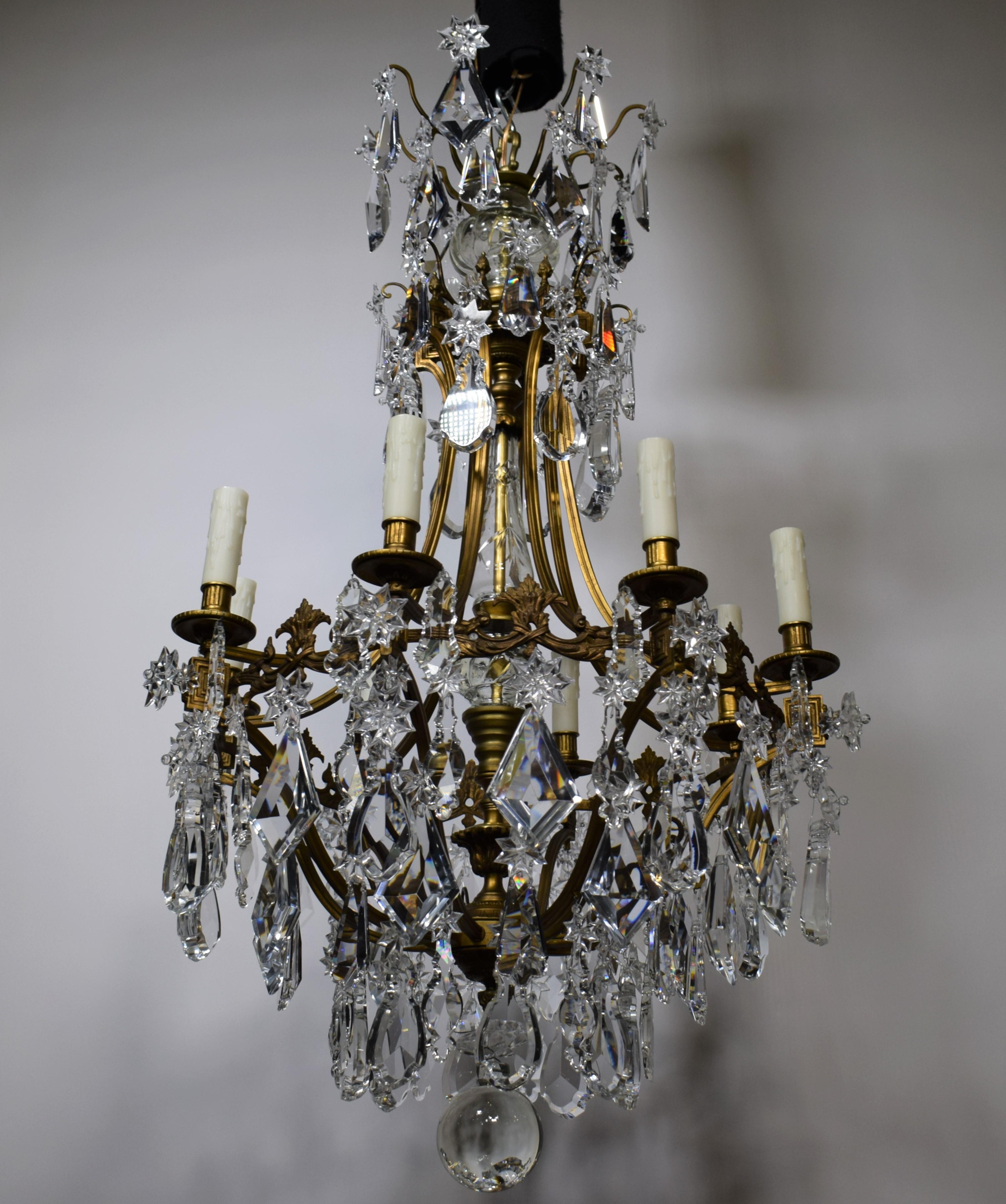 A very fine gilt bronze & crystal chandelier by Baccarat. 8 lights, France, circa 1910.
Dimensions: Height 47