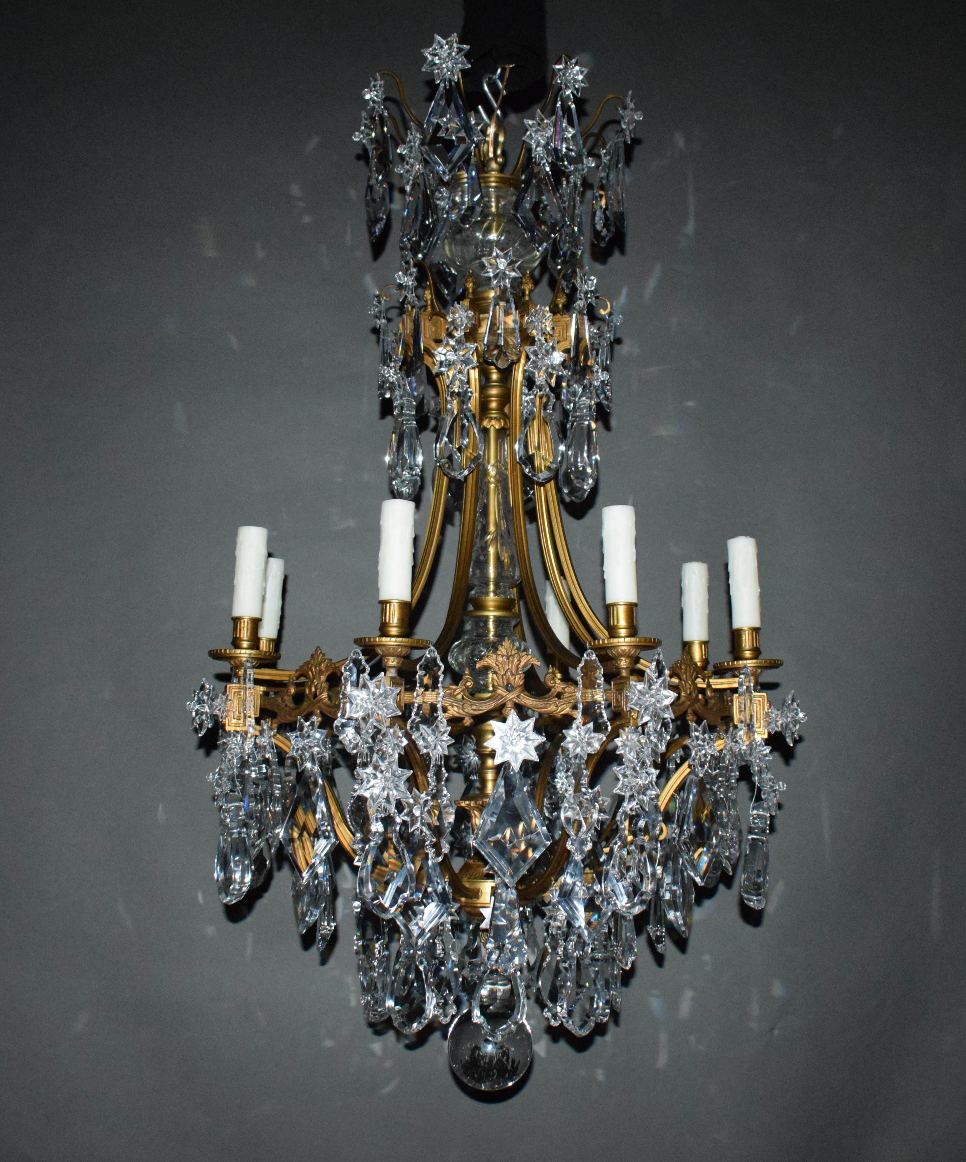 French Bronze & Crystal Chandelier by Baccarat For Sale