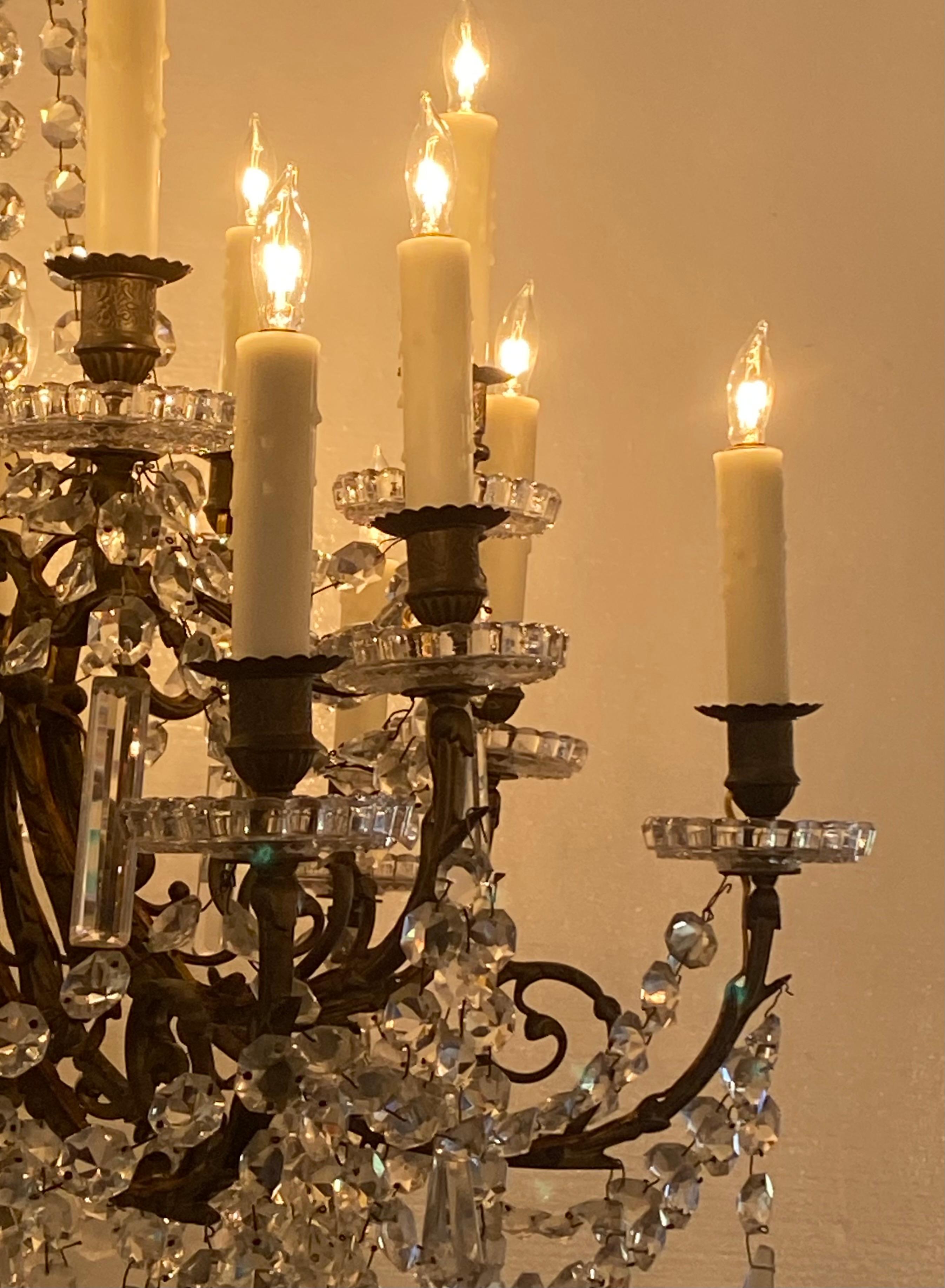 French Bronze Crystal Chandelier For Sale