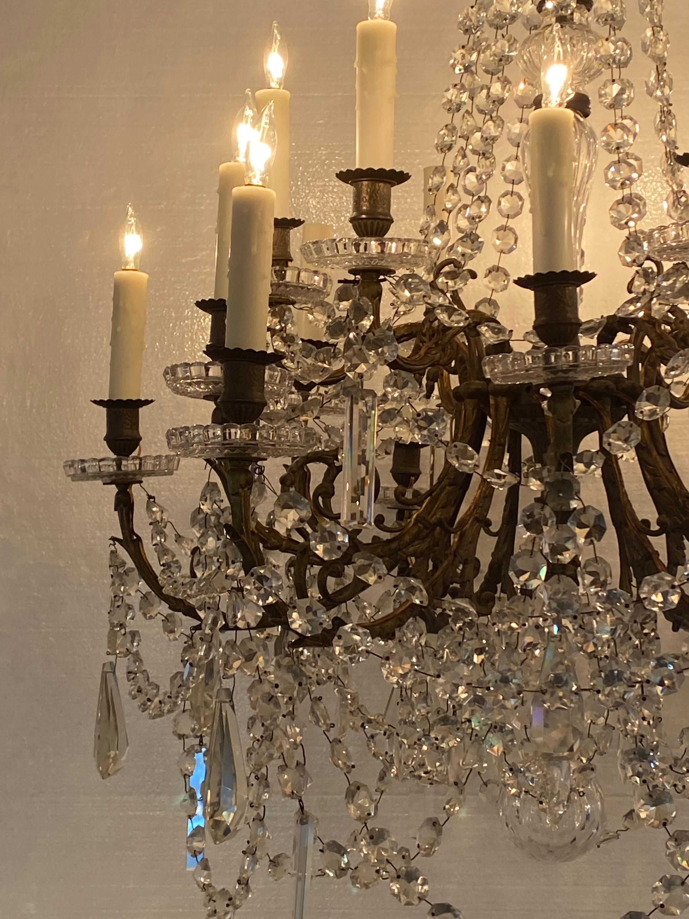 Bronze Crystal Chandelier In Excellent Condition For Sale In Dallas, TX