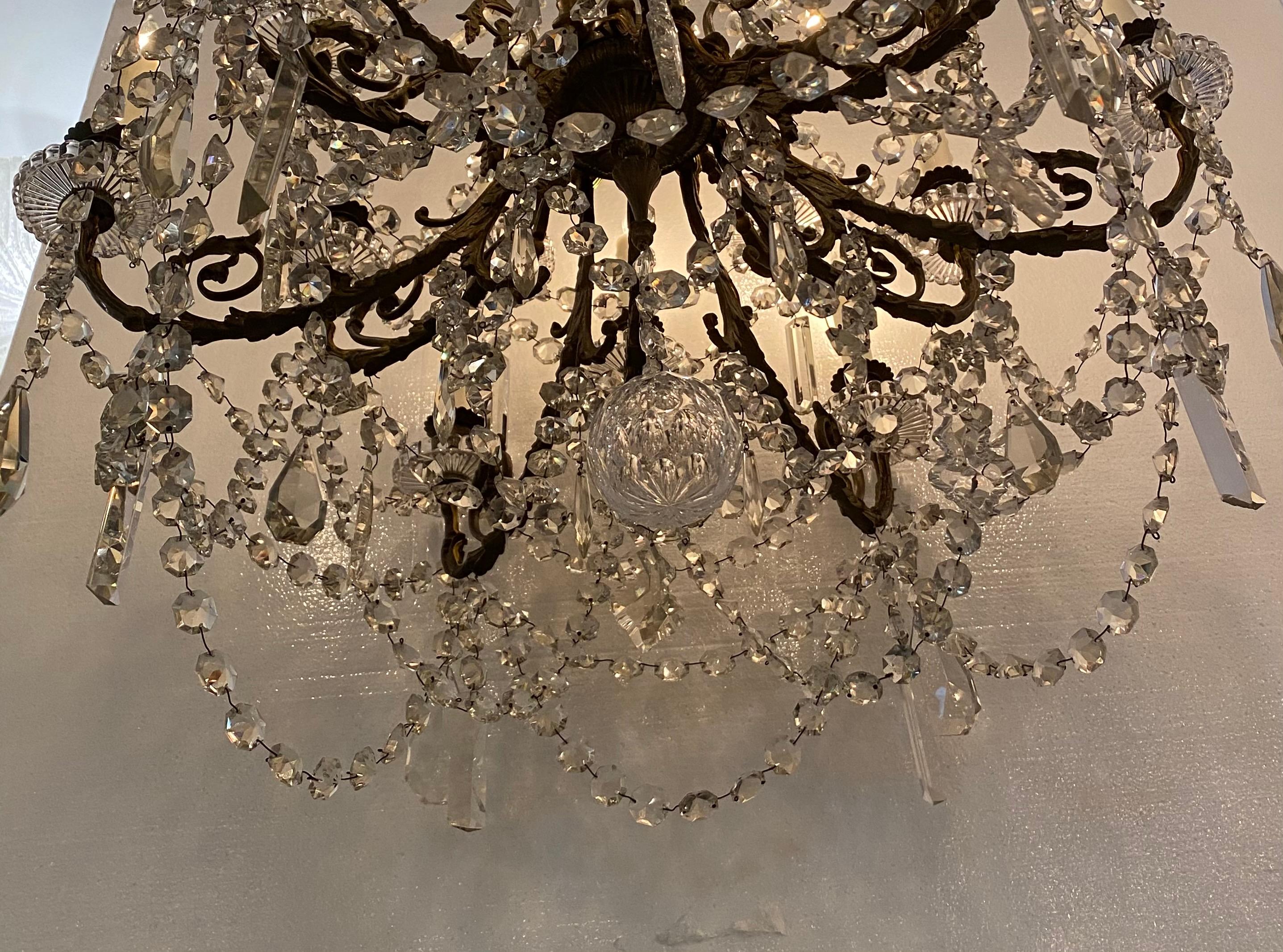 19th Century Bronze Crystal Chandelier For Sale