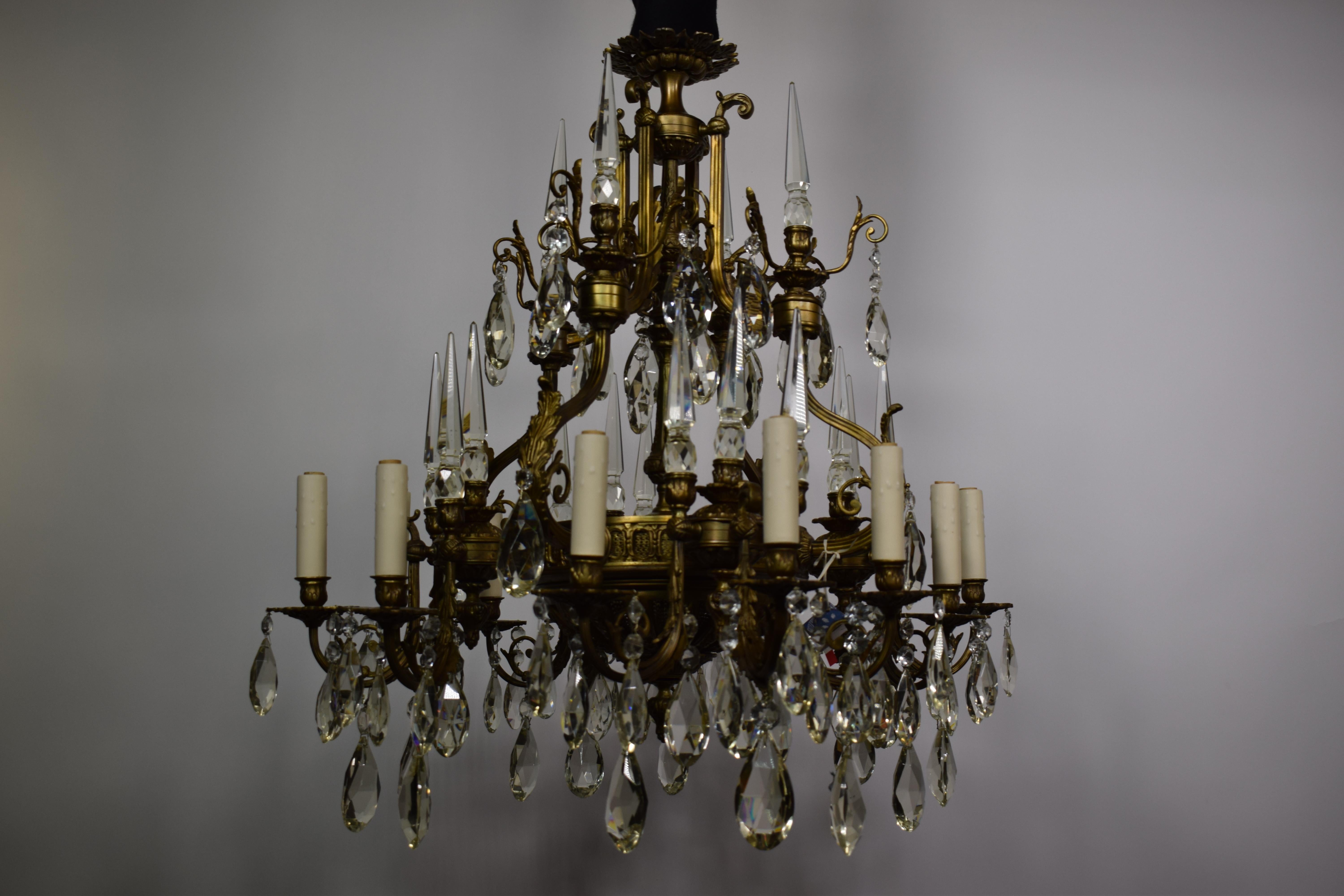 Gilt Bronze & Crystal Neo Classical Chandelier In Good Condition For Sale In Atlanta, GA