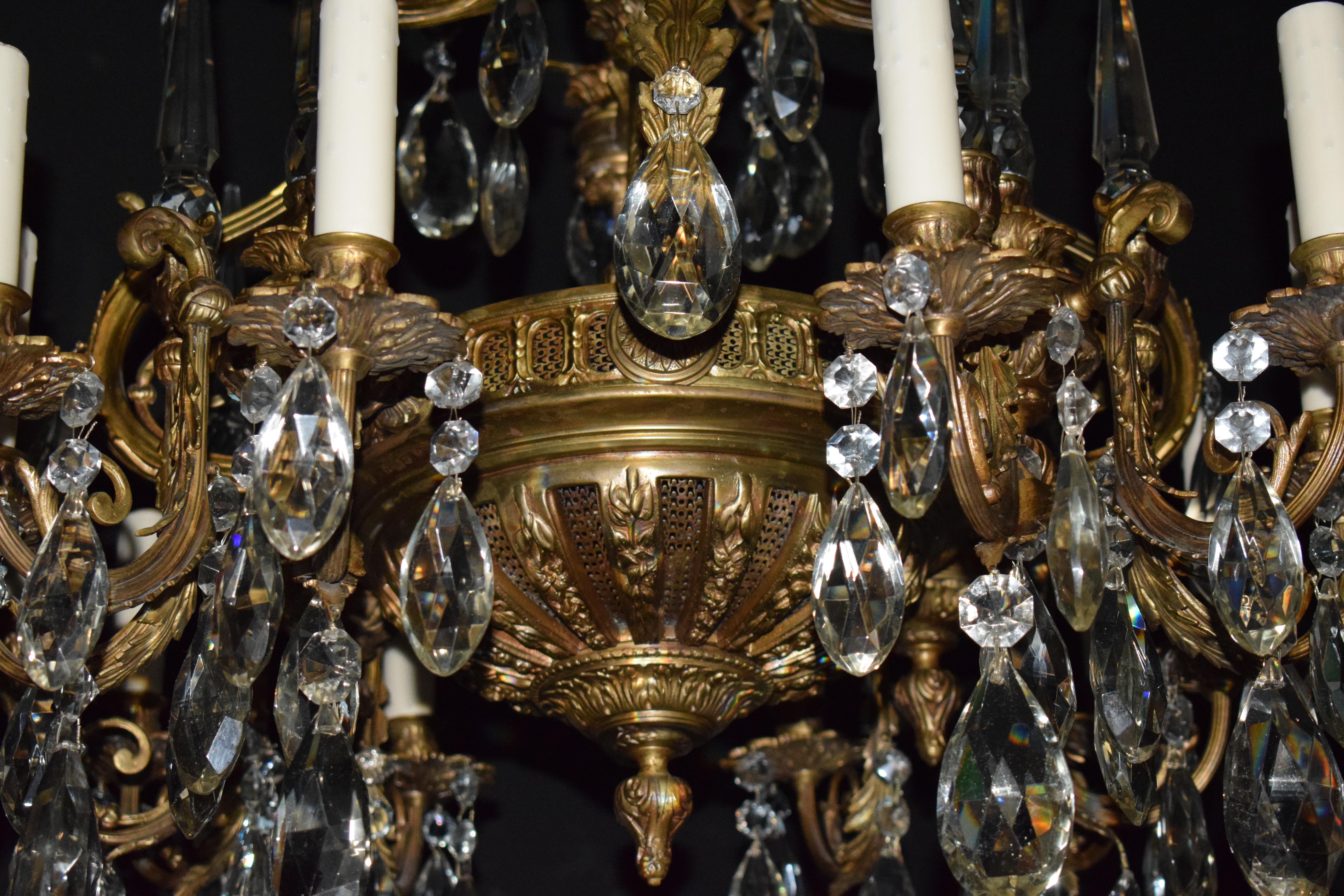 Gilt Bronze & Crystal Neo Classical Chandelier For Sale 1