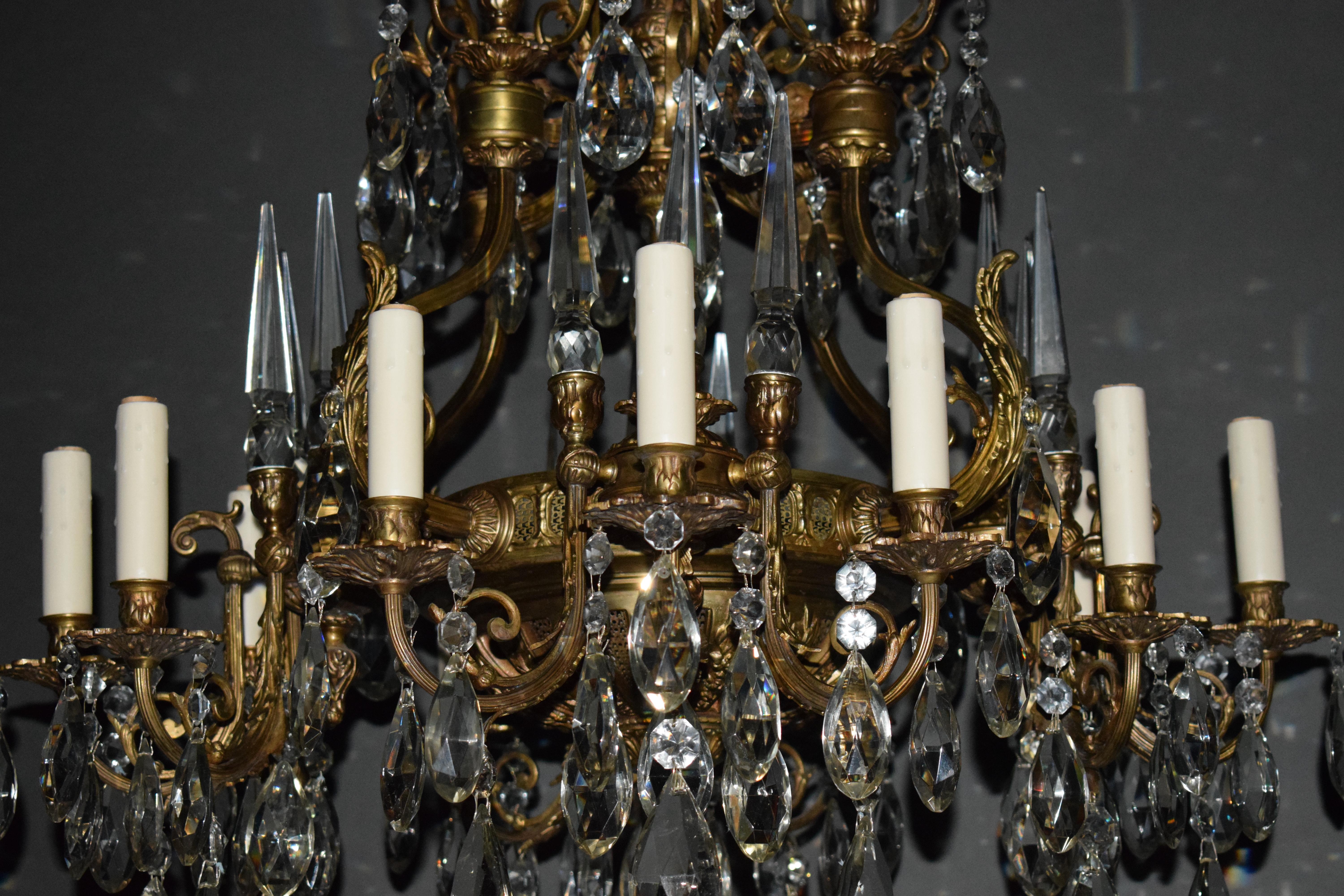 Gilt Bronze & Crystal Neo Classical Chandelier For Sale 2