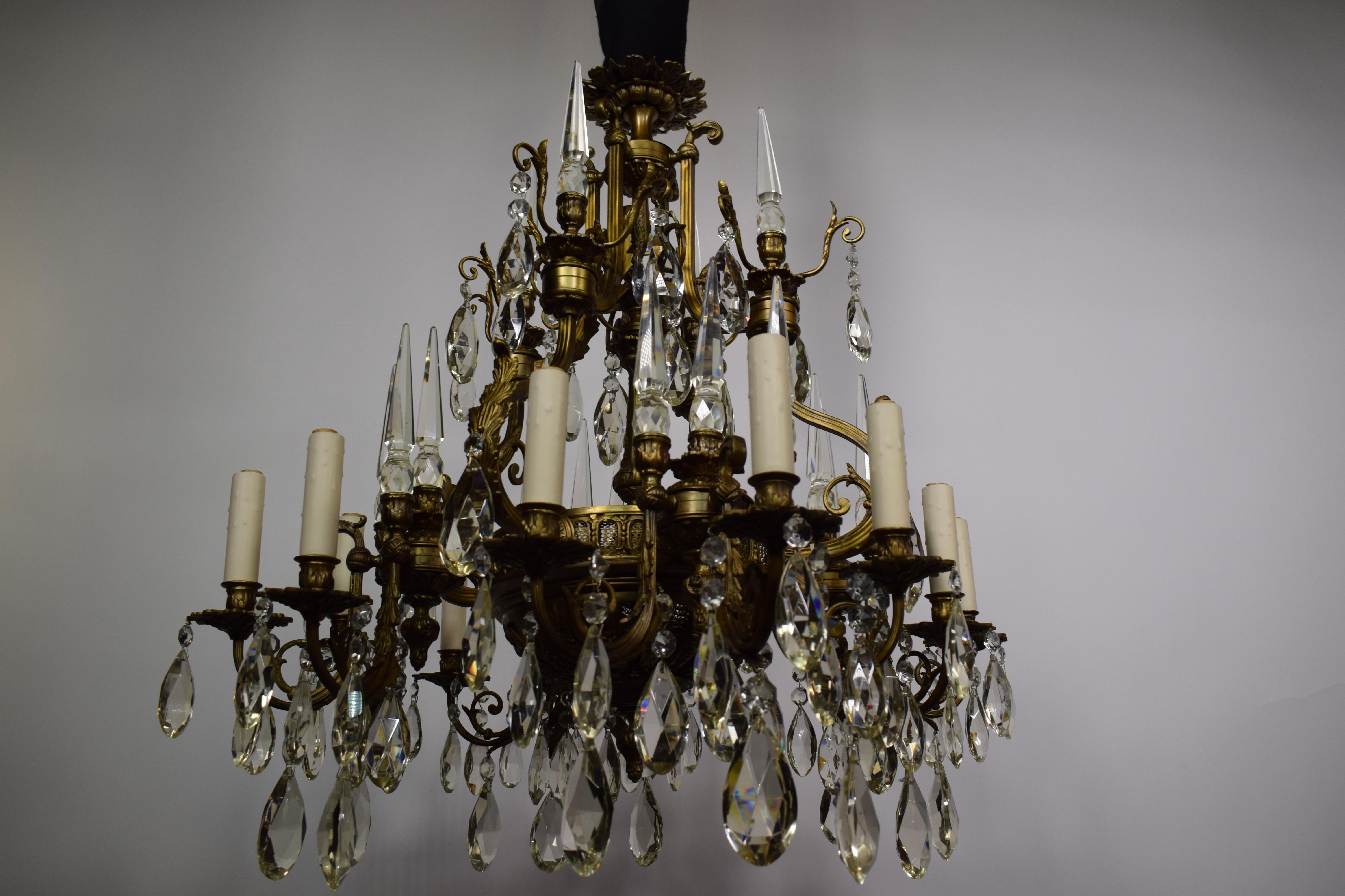 Gilt Bronze & Crystal Neo Classical Chandelier For Sale 3