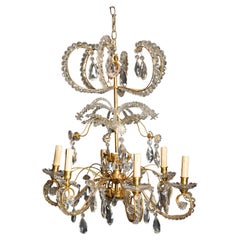 Chandelier Jansen à six bras en cristal et bronze, vers 1940