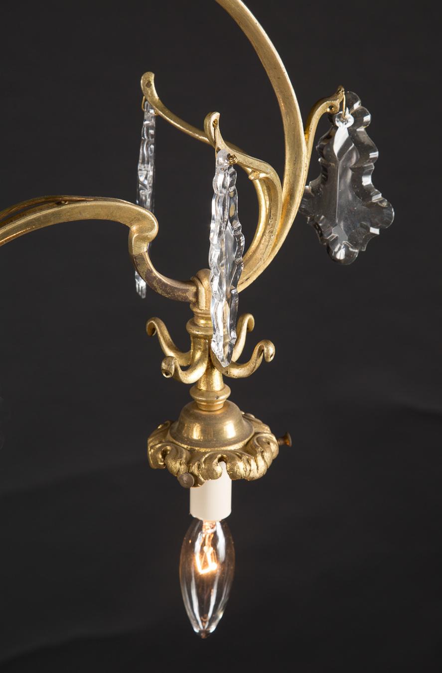 Bronze & Crystal Louis XV Gasolier Chandelier, French Late 19th Century  In Good Condition For Sale In New Orleans, LA