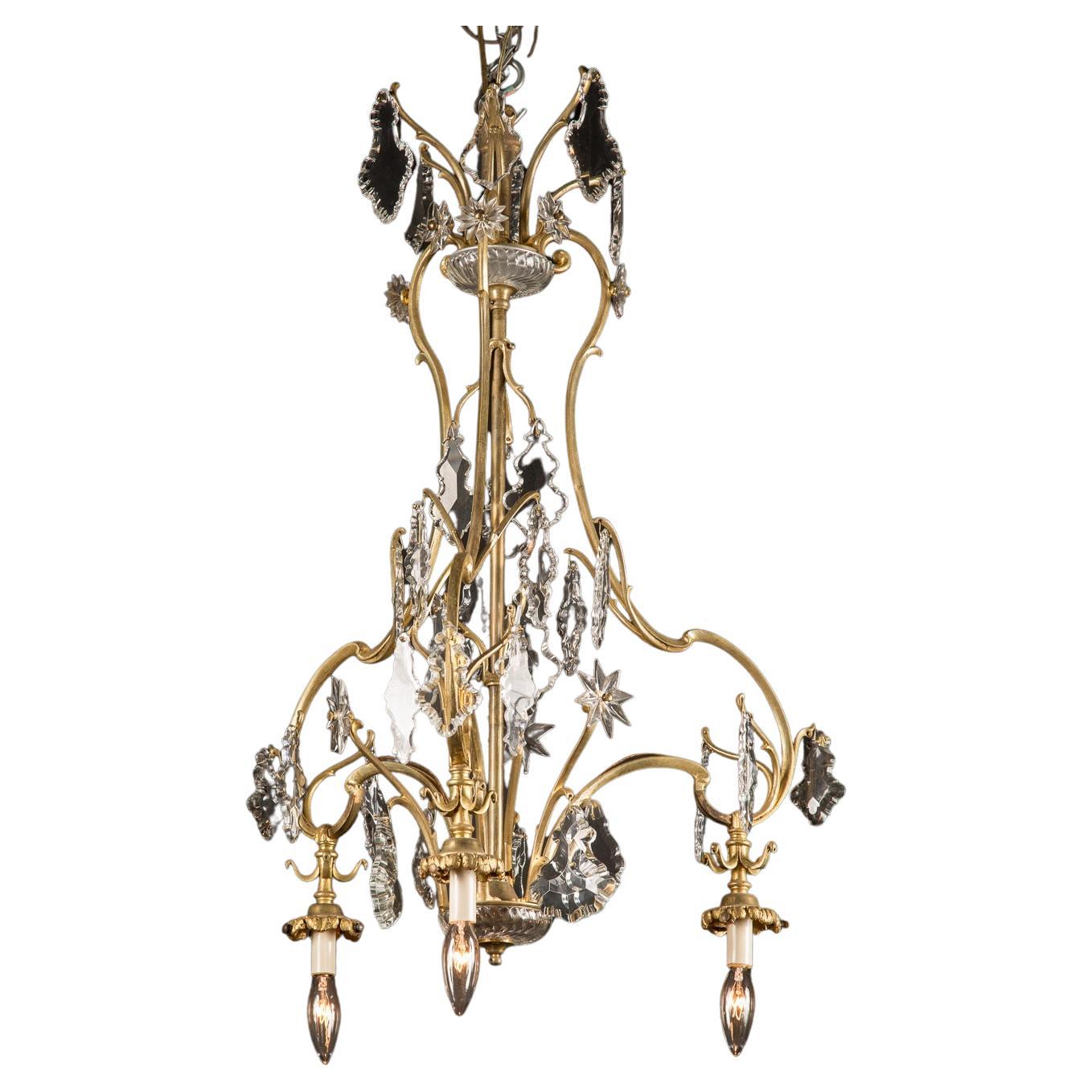 Bronze & Crystal Louis XV Gasolier Chandelier, French Late 19th Century  For Sale