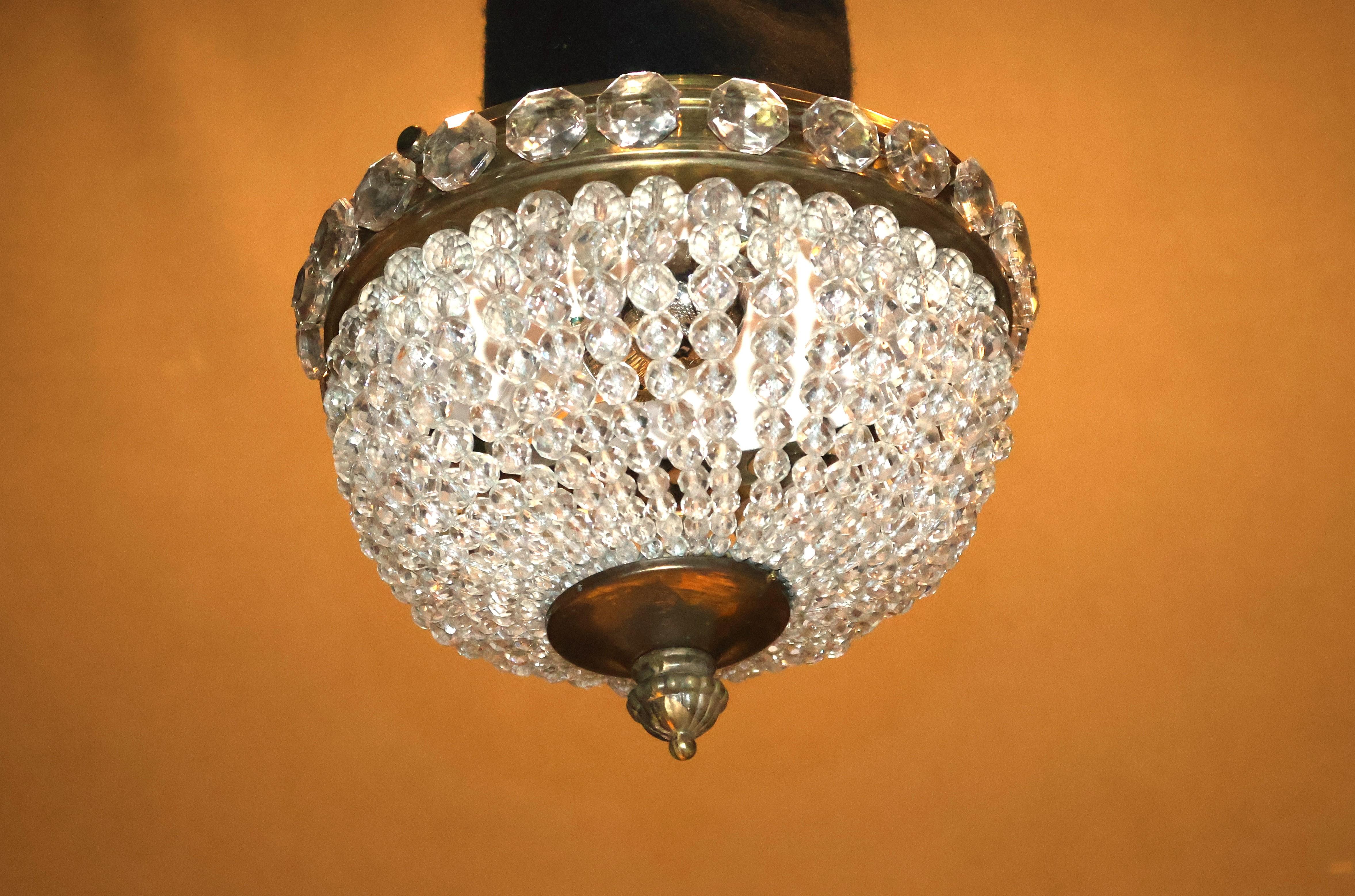 Neoclassico Ciondolo/Plafonnier in bronzo e cristallo in vendita