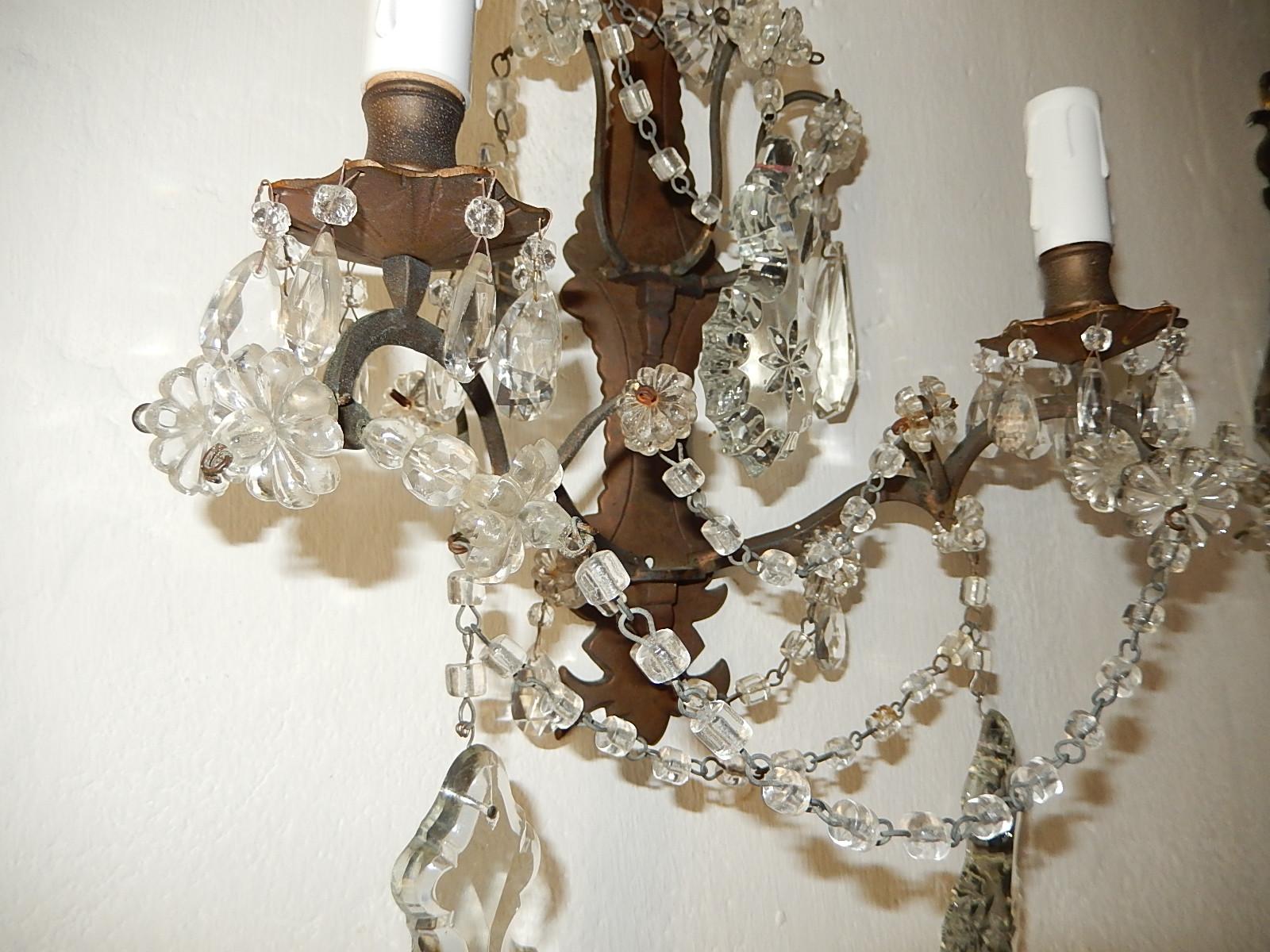 Bronze Crystal Swags and Stars Prisms French Sconces, circa 1900 For Sale 6