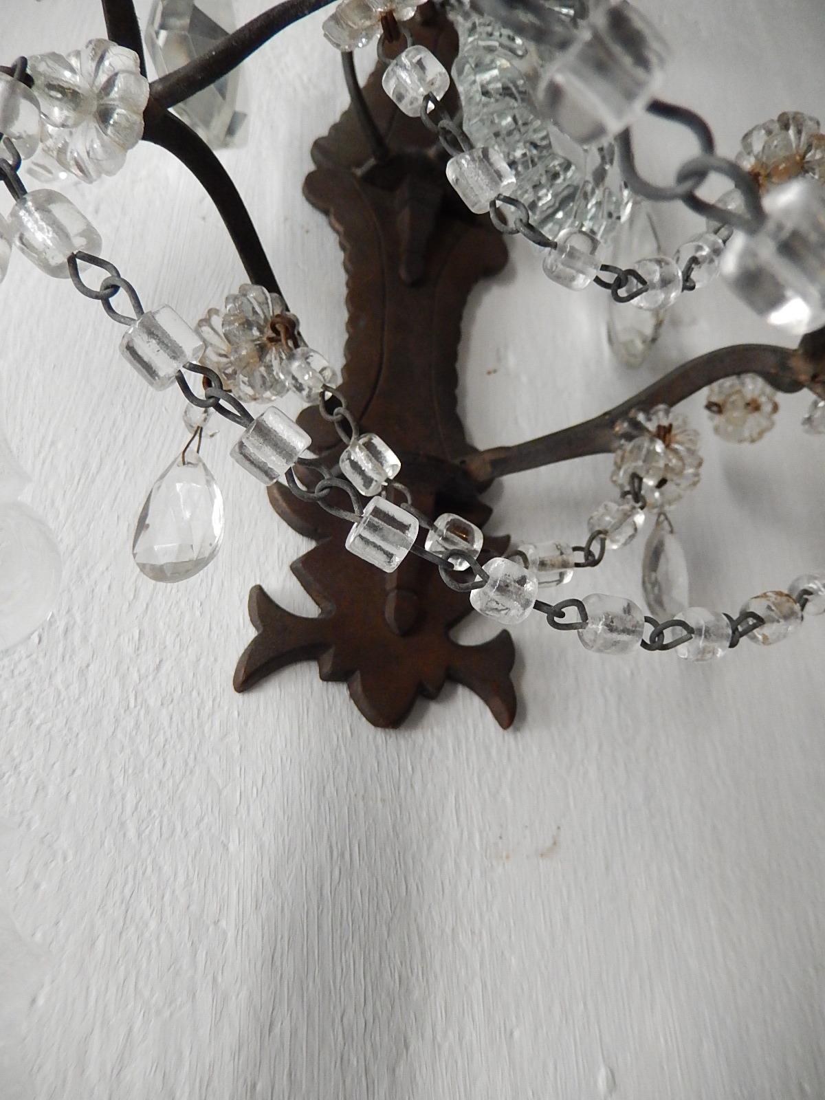 Bronze Crystal Swags and Stars Prisms French Sconces, circa 1900 For Sale 7