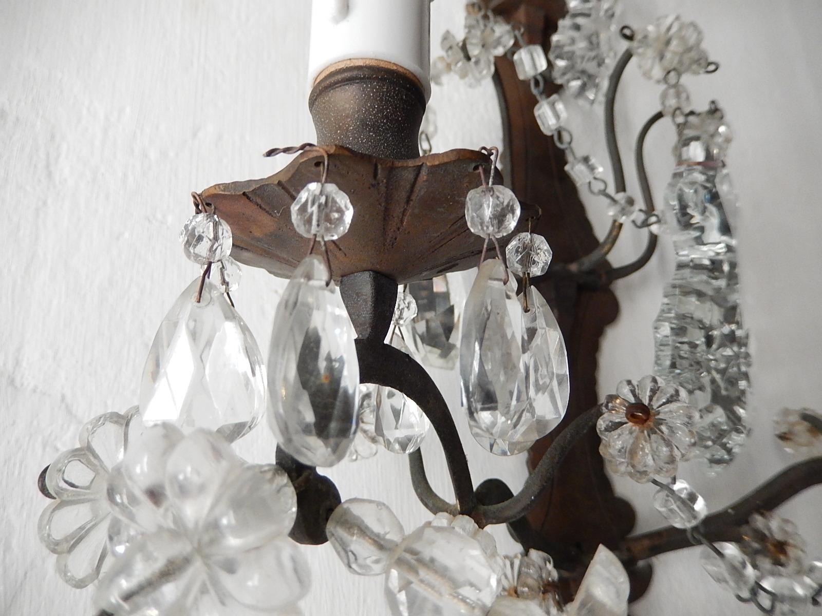 Bronze Crystal Swags and Stars Prisms French Sconces, circa 1900 For Sale 8