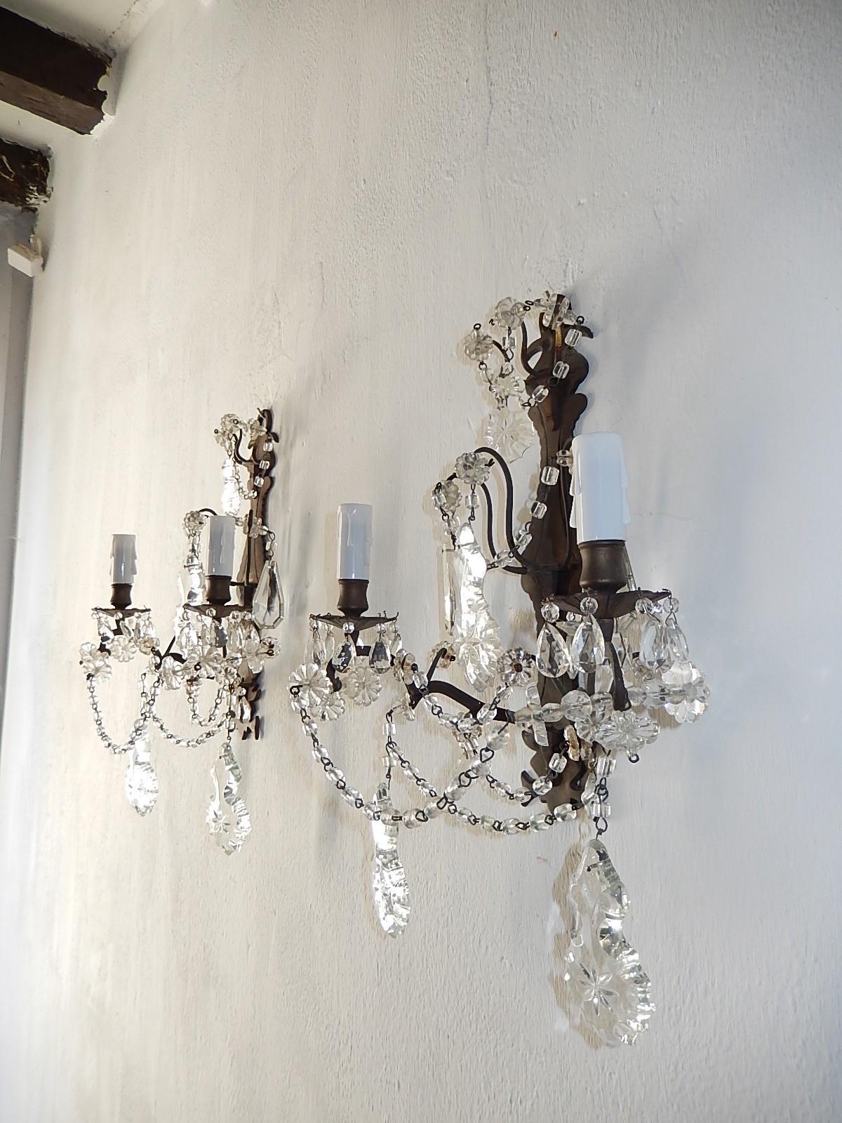 Bronze Crystal Swags and Stars Prisms French Sconces, circa 1900 For Sale 3