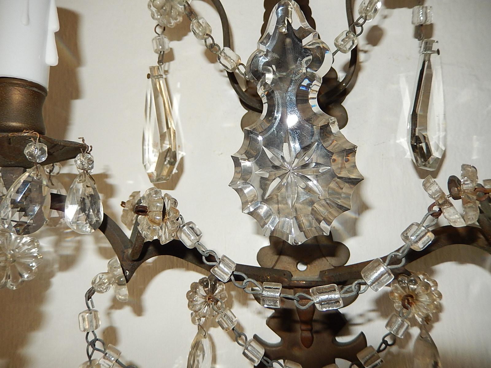 Bronze Crystal Swags and Stars Prisms French Sconces, circa 1900 For Sale 4
