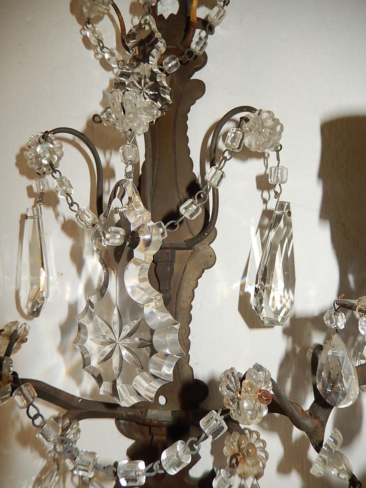 Bronze Crystal Swags and Stars Prisms French Sconces, circa 1900 For Sale 5