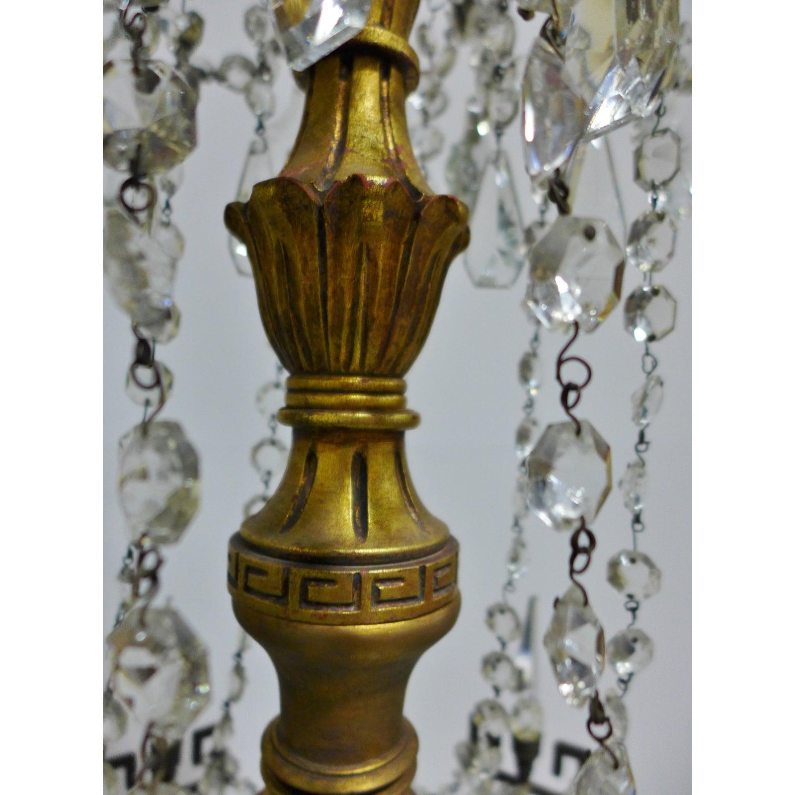 Bronze, Crystal & Gilt Wood Regency Style Chandelier For Sale 4