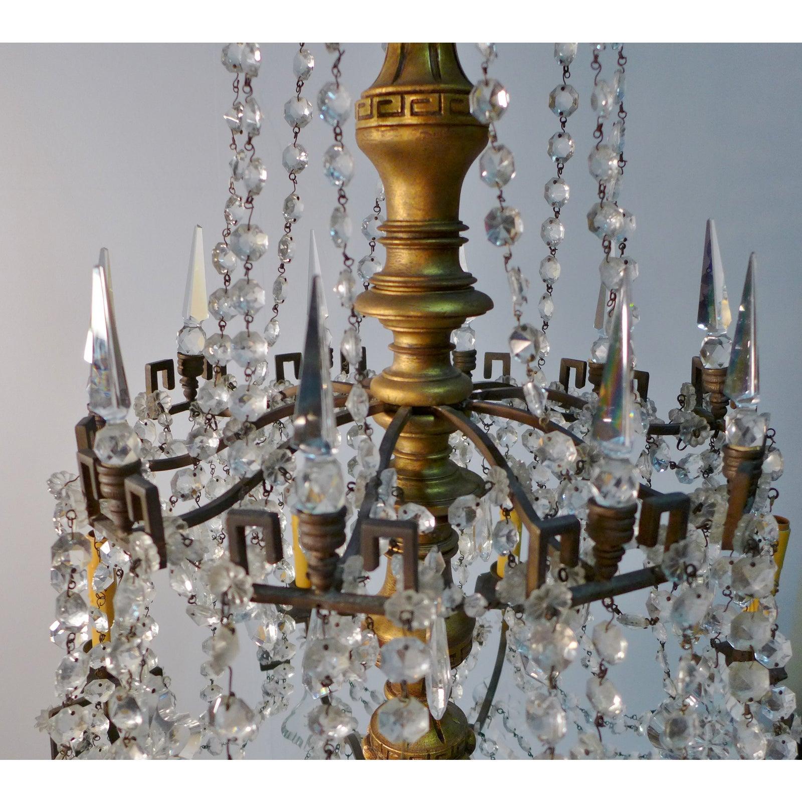 Bronze, Crystal & Gilt Wood Regency Style Chandelier In Good Condition For Sale In Norwood, NJ
