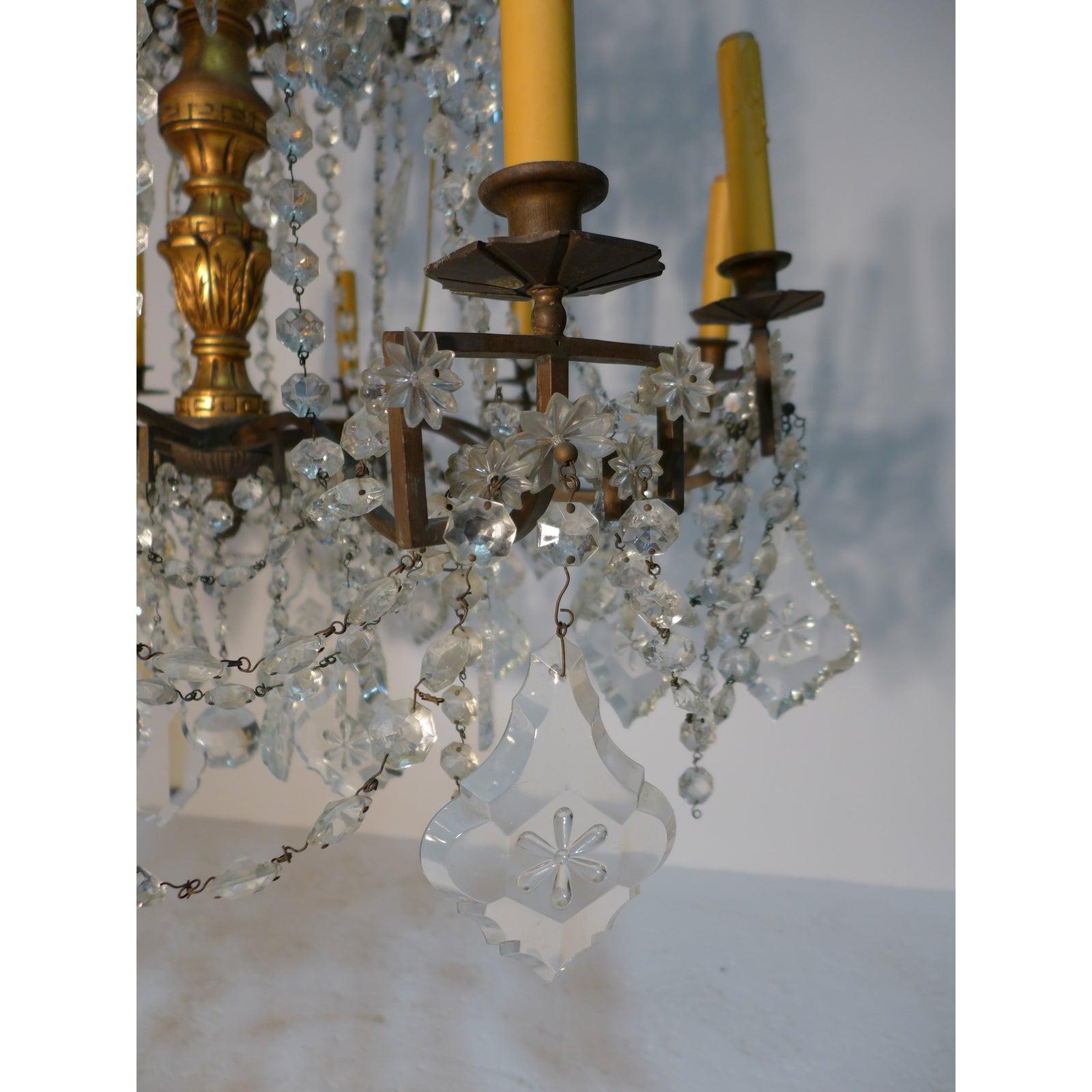 Bronze, Crystal & Gilt Wood Regency Style Chandelier For Sale 1