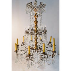 Bronze, Crystal & Gilt Wood Regency Style Chandelier