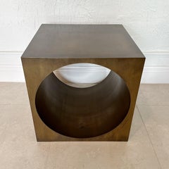 Bronze Cube Circle Cutout Side Table Pedestal