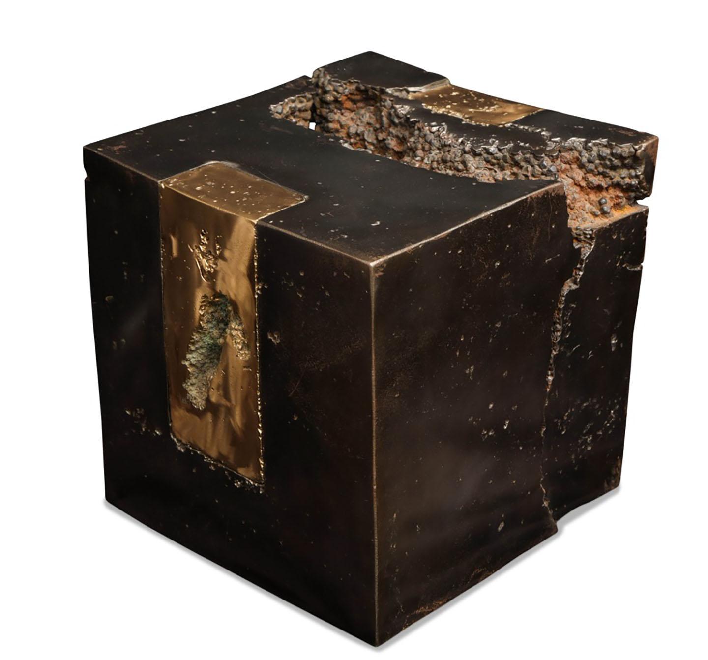 Cast Bronze Cube Shaped Sculpture For Sale