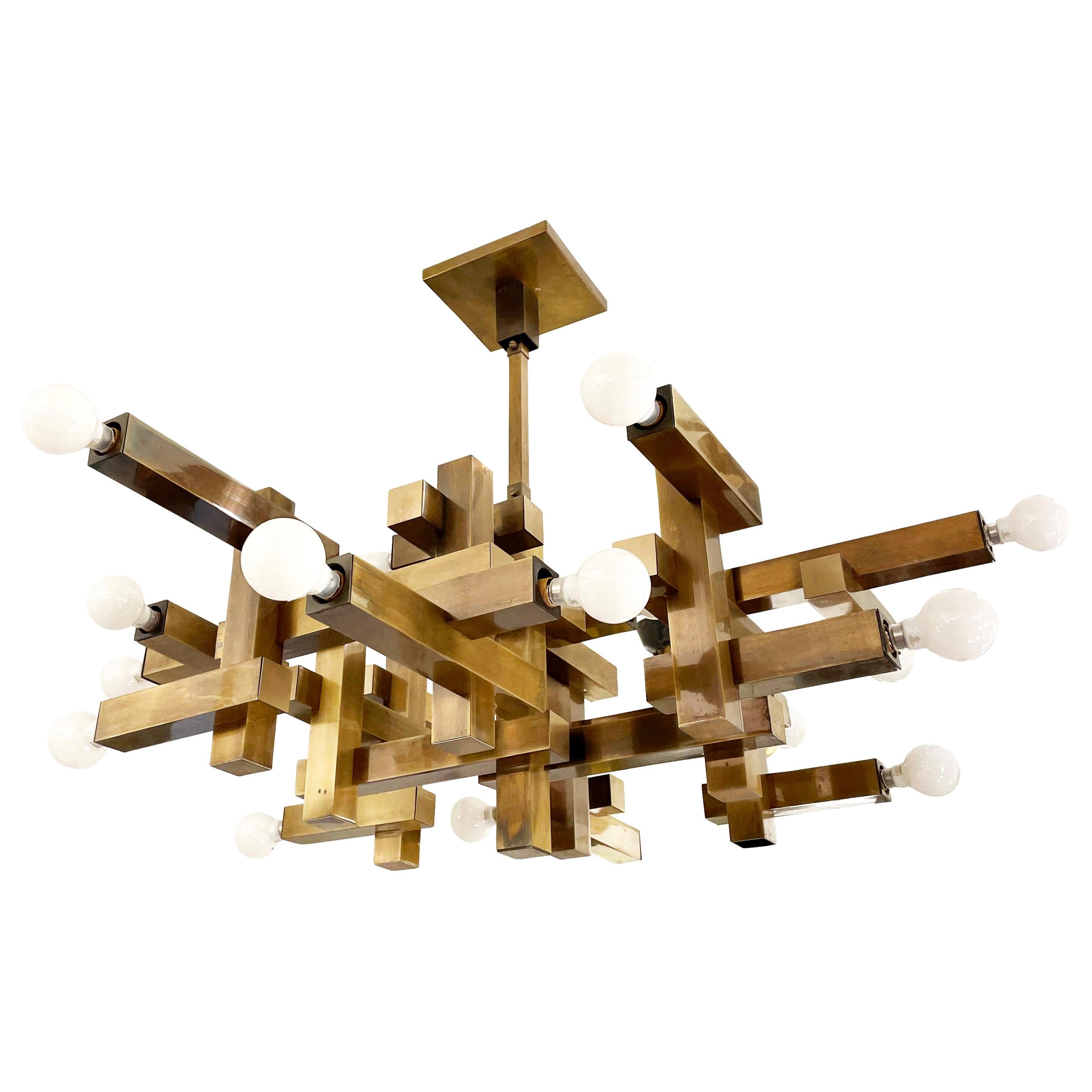 Bronze Cubic Chandelier by Gaetano Sciolari, Italy, 1960s