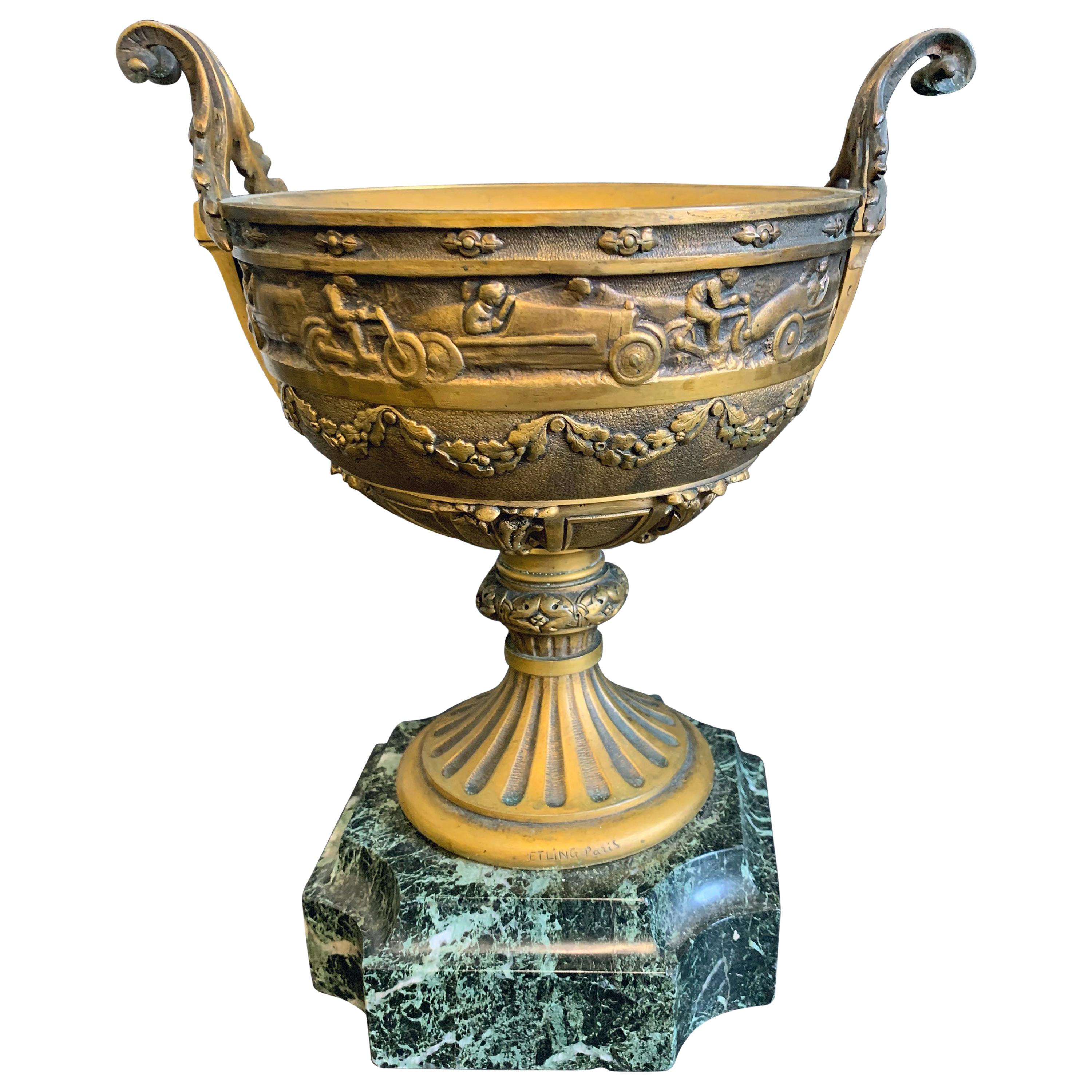 Bronze Cup with Race Cars and Motorcycles by Etling, France
