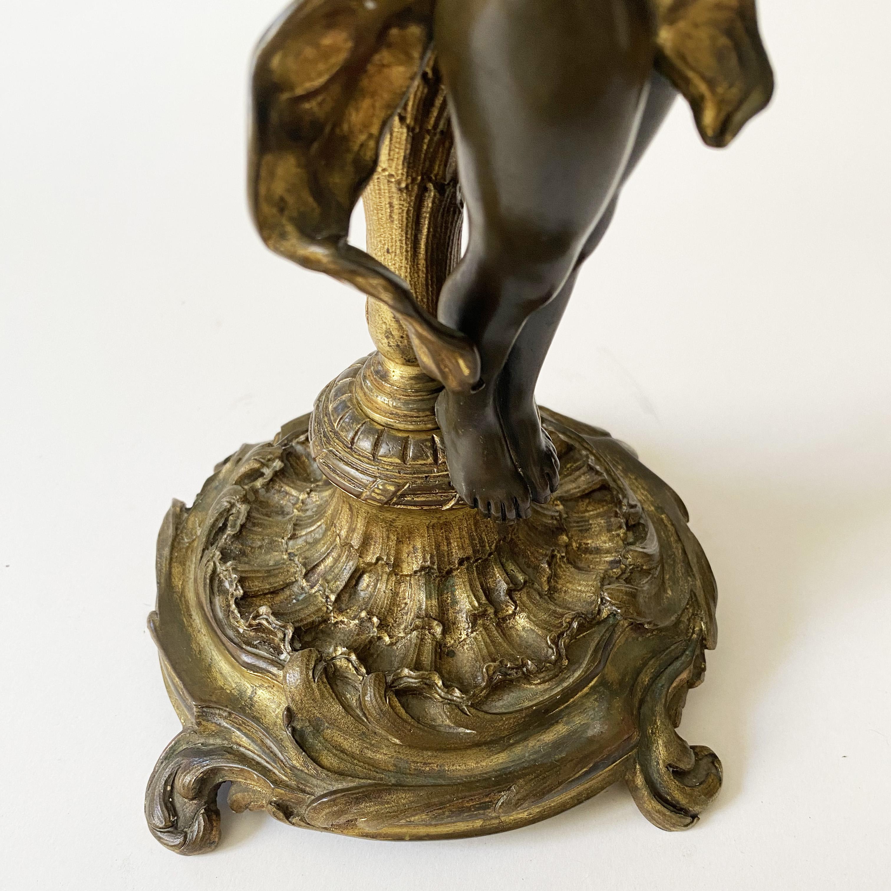 Louis XV Bronze Cupido Cherub Lamp in the style of Denise Delavigne or Auguste Moreau. For Sale