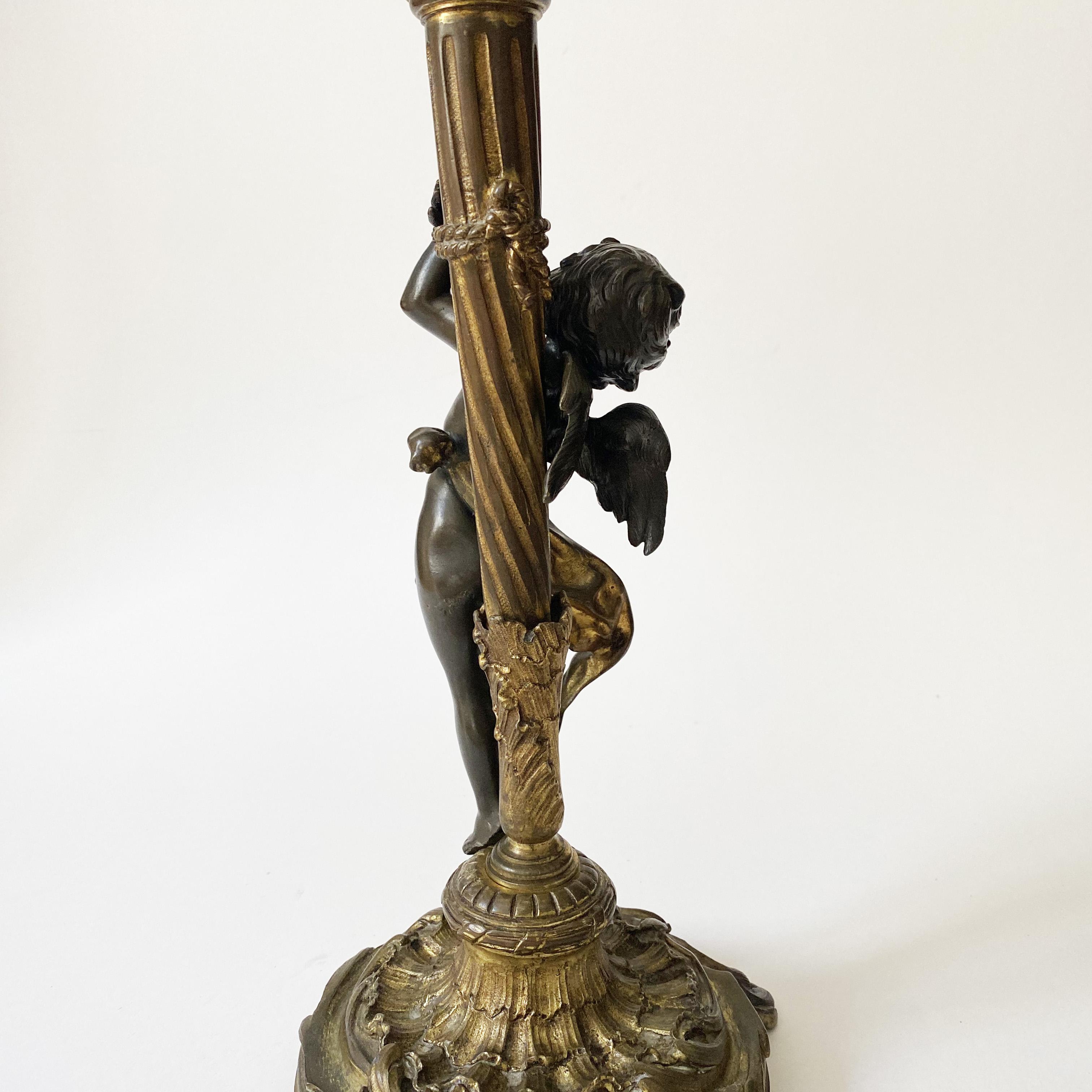 20th Century Bronze Cupido Cherub Lamp in the style of Denise Delavigne or Auguste Moreau. For Sale