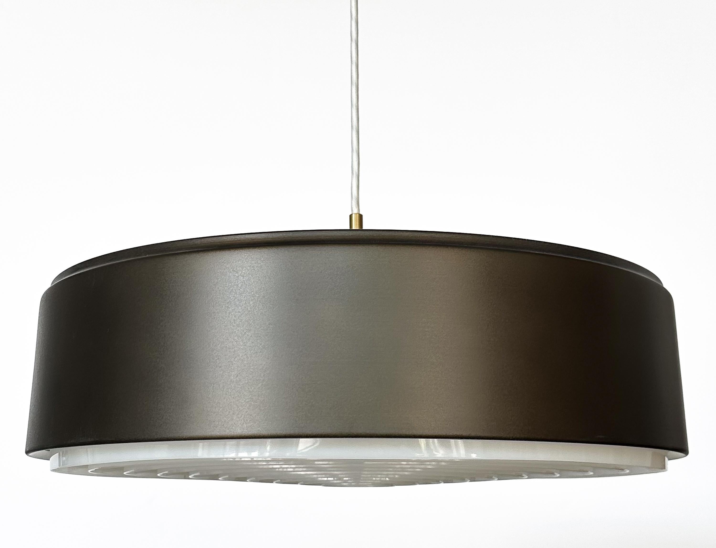 Bronze Cylindrical Pendant Lamp by Sven Middelboe for Nordisk Solar In Excellent Condition For Sale In Chicago, IL