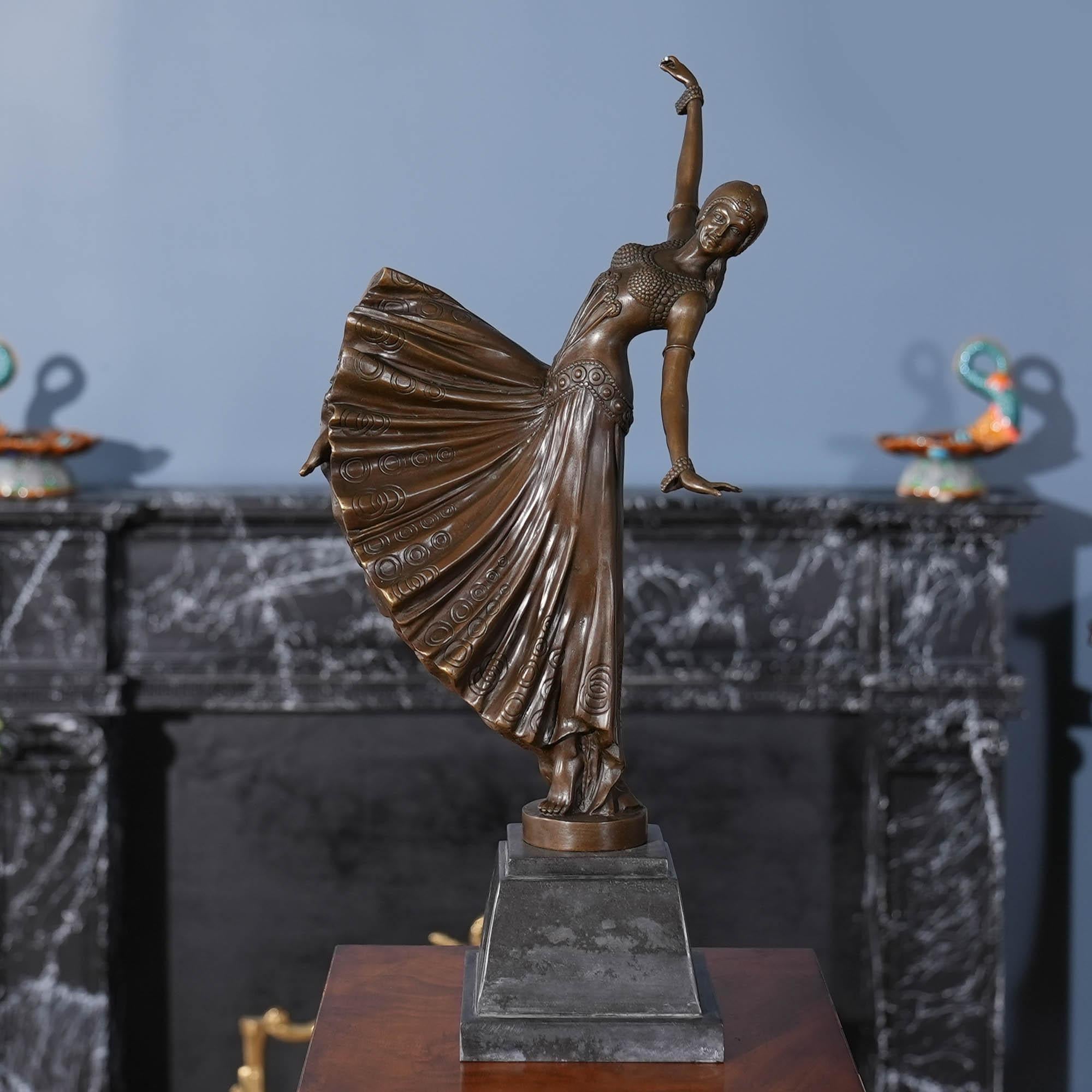 Hand-Crafted Bronze Dancer on Marble Base For Sale