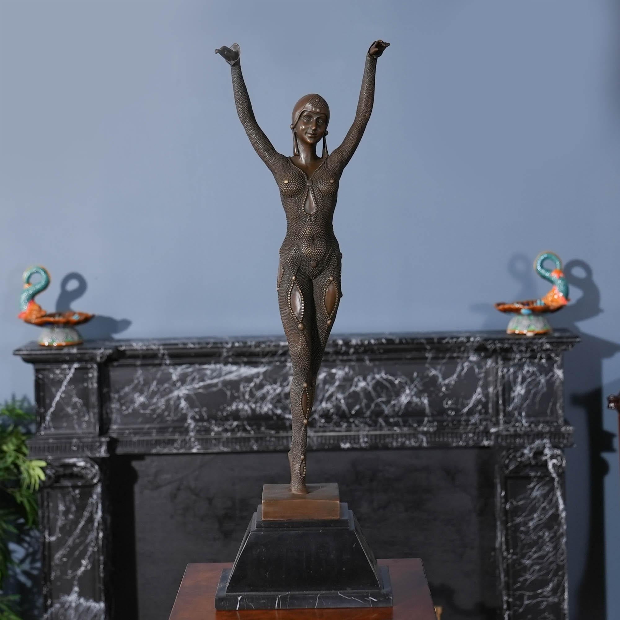 Hand-Crafted Bronze Dancing Woman on Marble Base For Sale