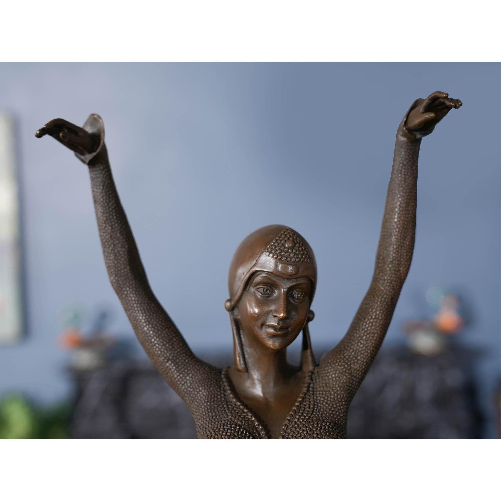 Contemporary Bronze Dancing Woman on Marble Base For Sale