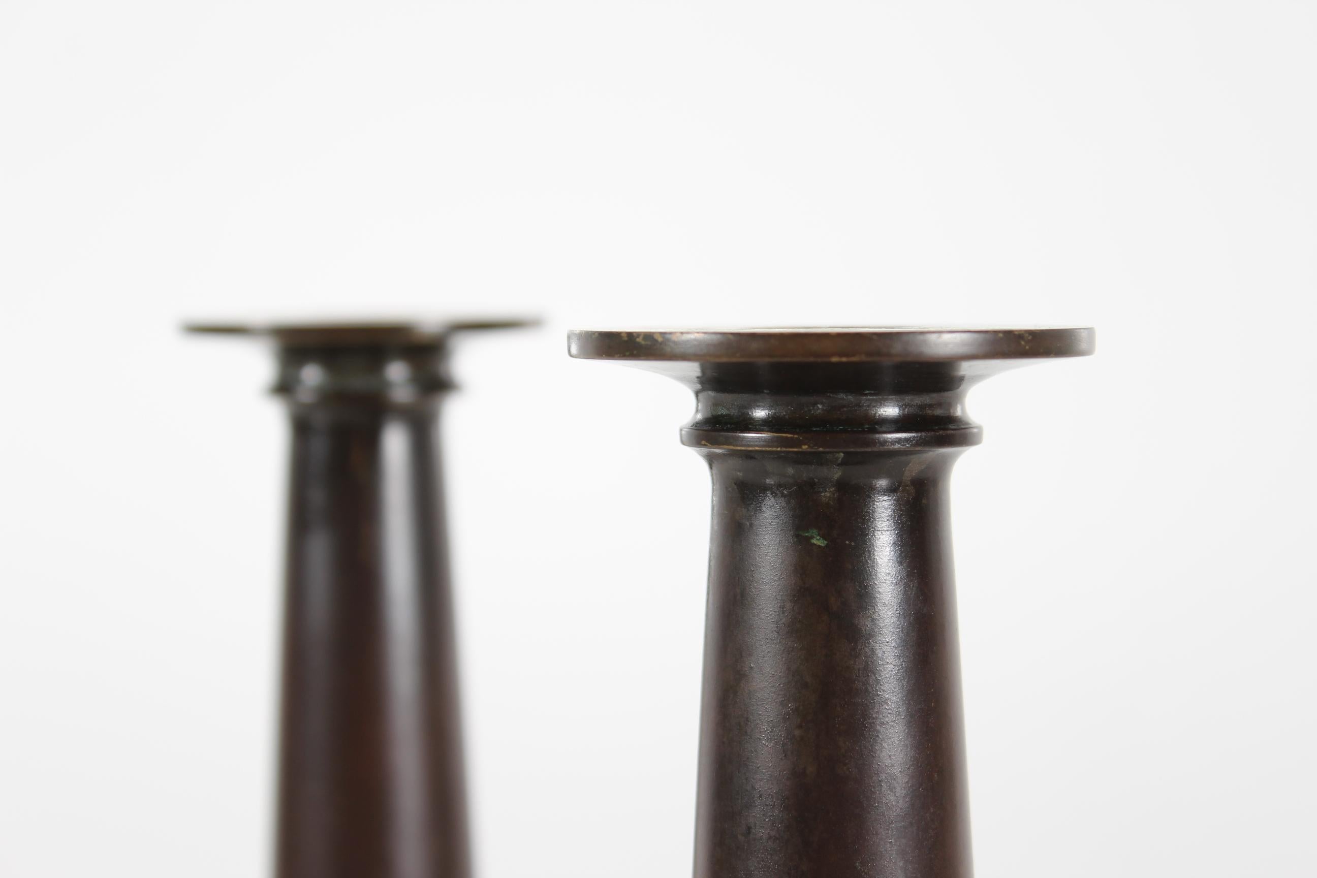 Bronze Danish Just Andersen Pair of Art Deco High Candle Sticks 1930s For Sale 6